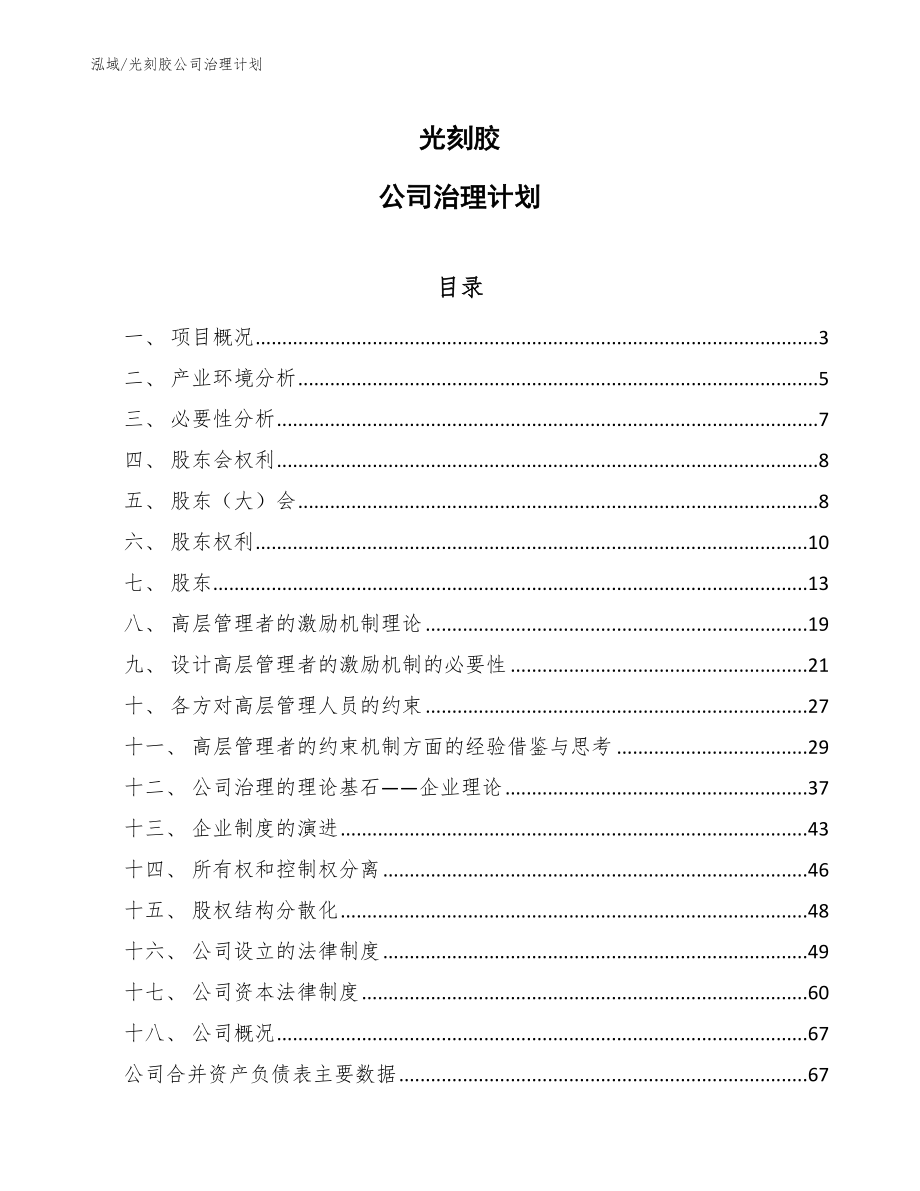 光刻胶公司治理计划_范文_第1页