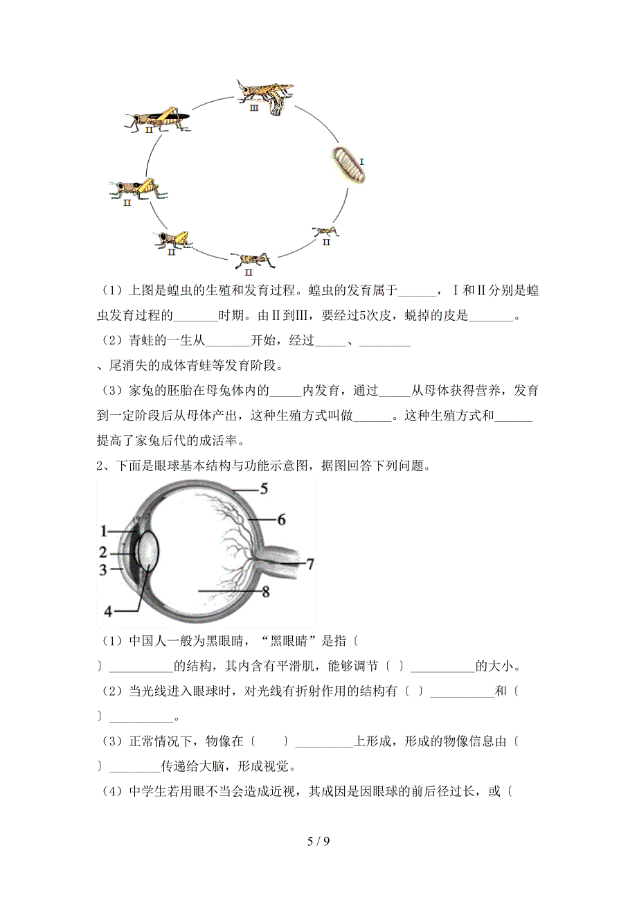 人教版八年级上册《生物》期末考试题及答案【最新】.doc_第5页