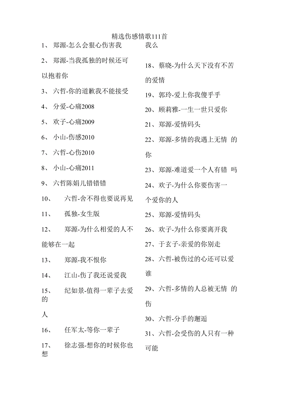 精选伤感情歌111首_第1页