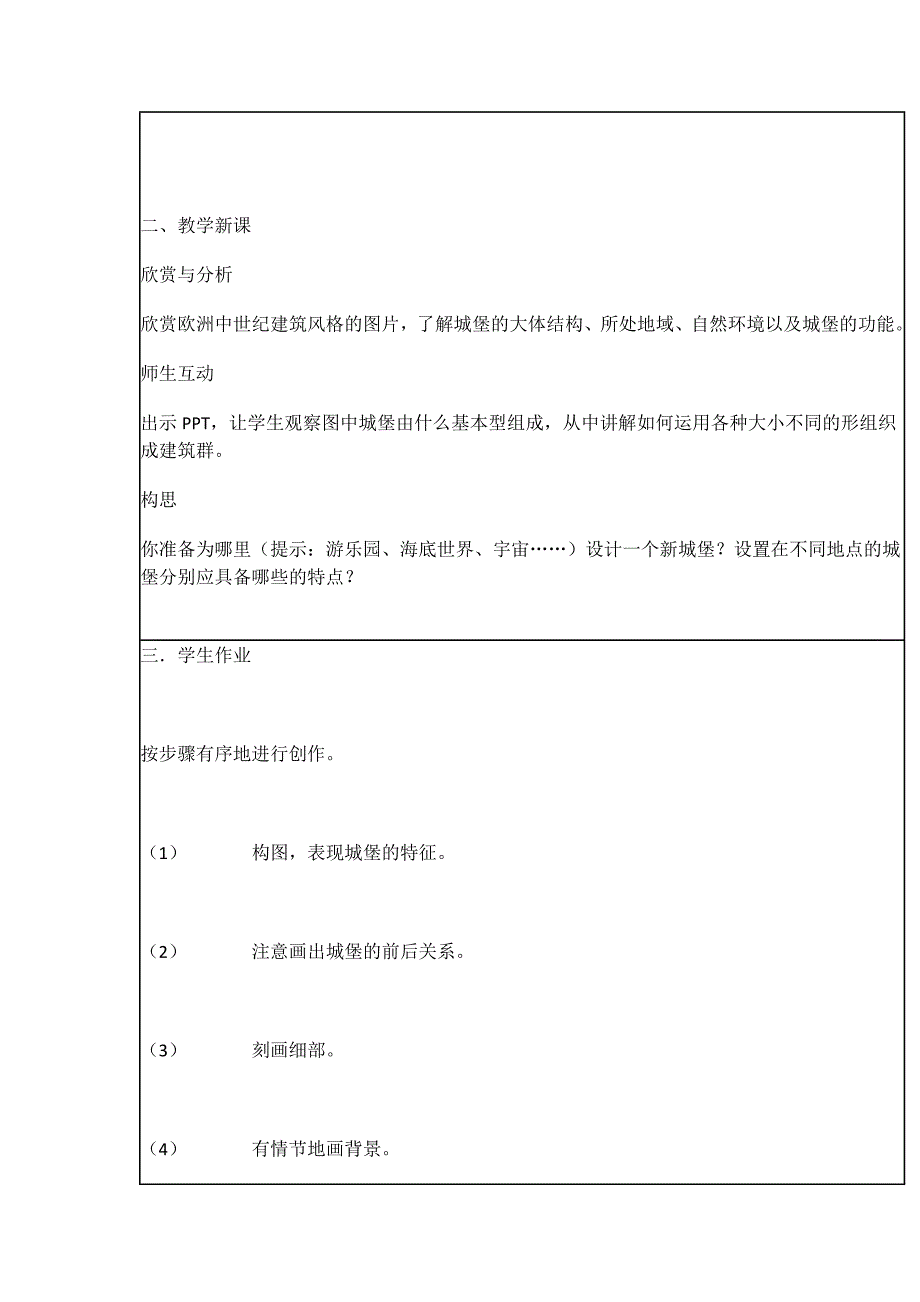 课 题童话中的城堡课 型造型.表现课 时2课时日 期教学.docx_第2页