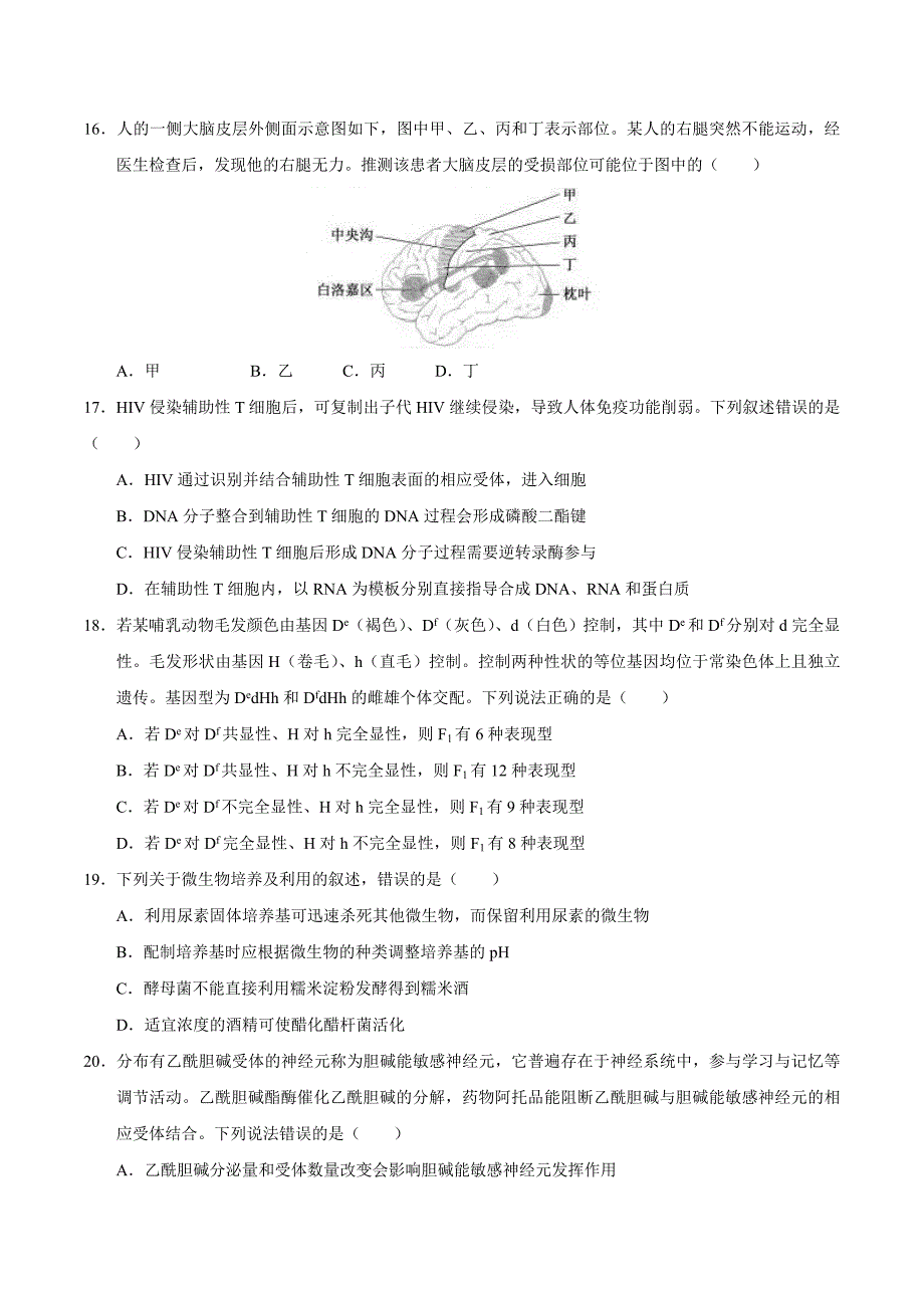 [真题]2020年浙江高考生物7月选考试题文档版（含答案）_第4页