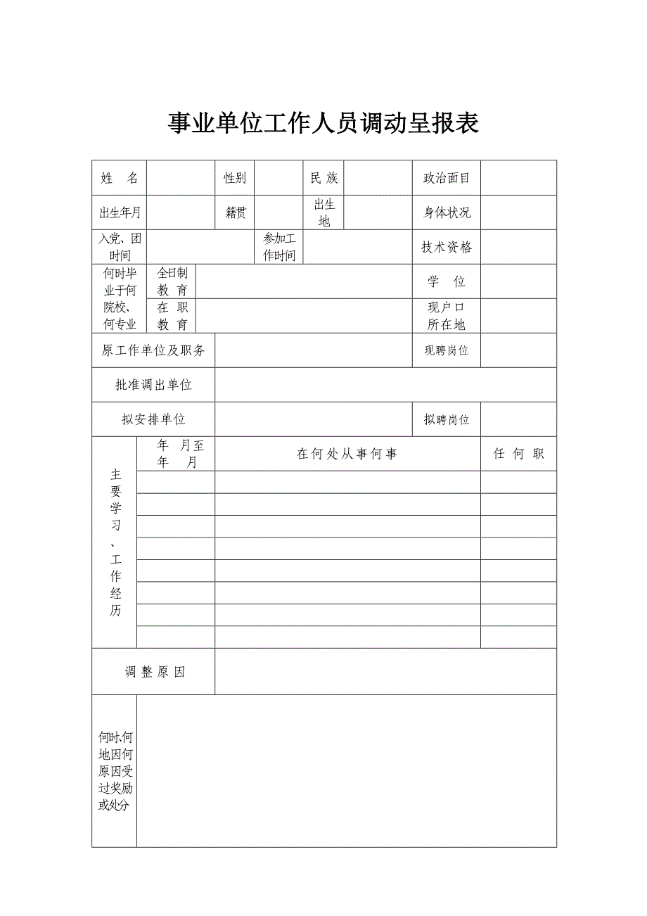 事业单位工作人员调动呈报表.doc_第1页