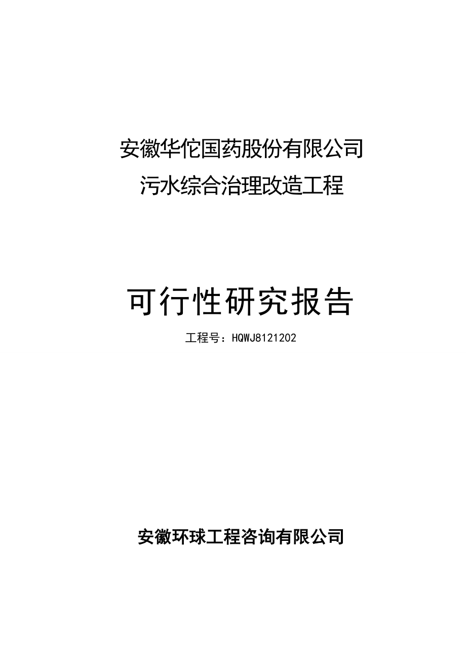 安徽华佗国药股份有限公司污水综合治理改造工程项目可行性研究报告.doc_第1页