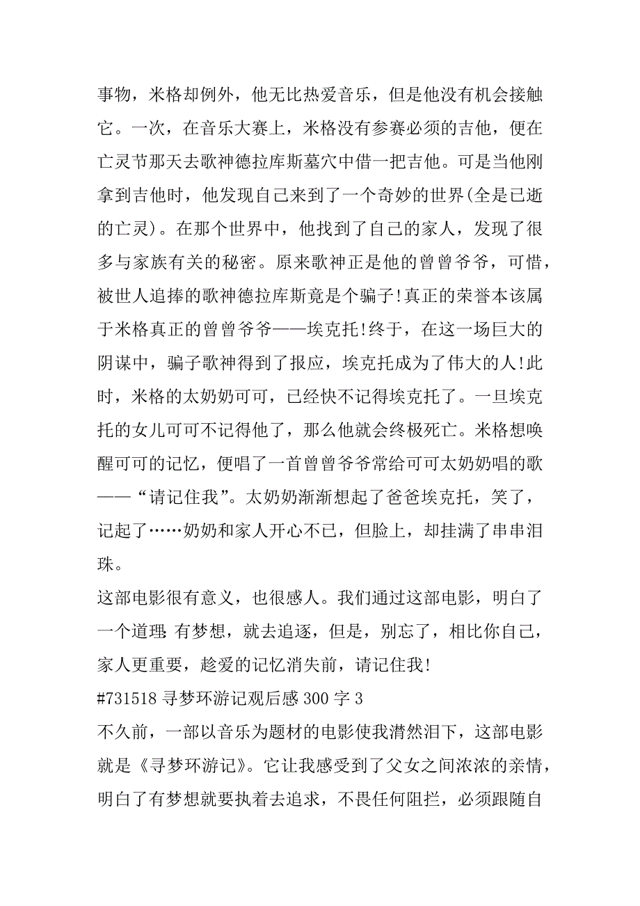 2023年寻梦环游记观后感300字合集_第3页