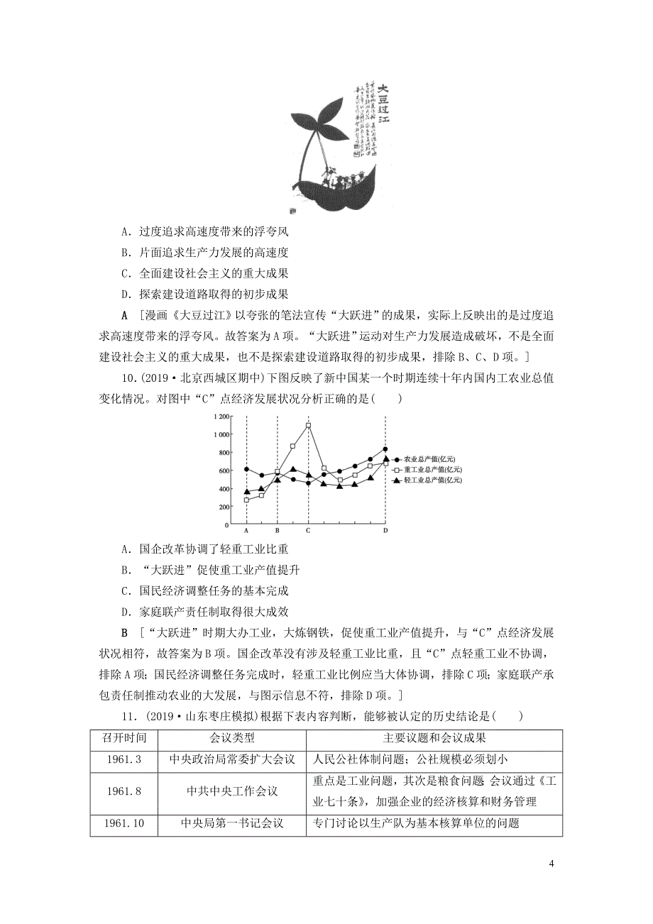 2020年高考历史总复习 第九单元 中国特色社会主义建设的道路 知能强化练26 经济建设的发展和曲折（含解析）新人教版_第4页