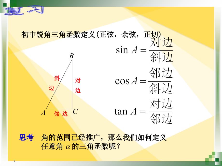 中职数学7.2任意角的三角函数的定义课堂PPT_第2页