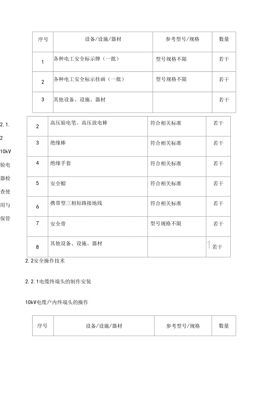 电力电缆作业实操考试点设备配备标准_第2页