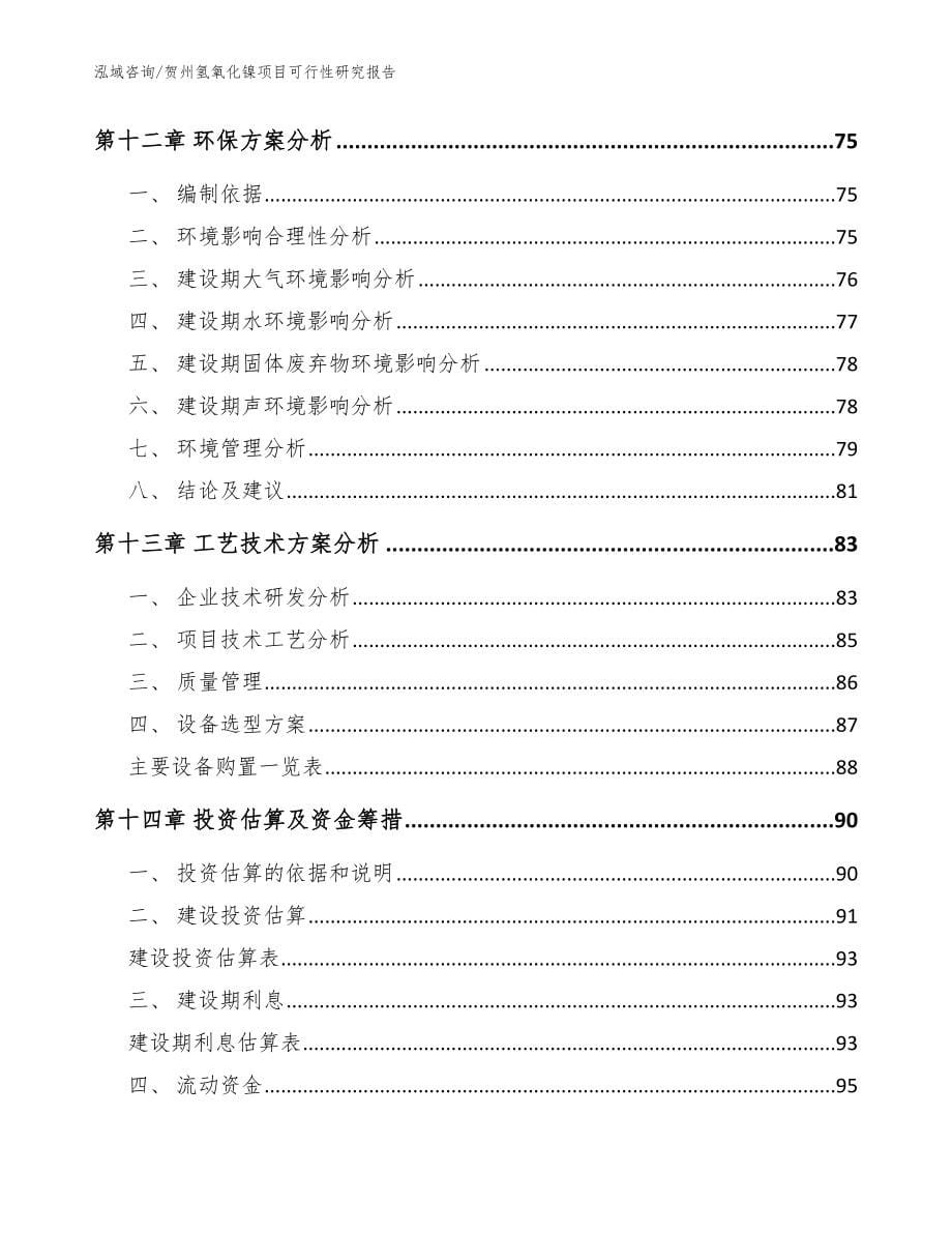 贺州氢氧化镍项目可行性研究报告_模板范文_第5页