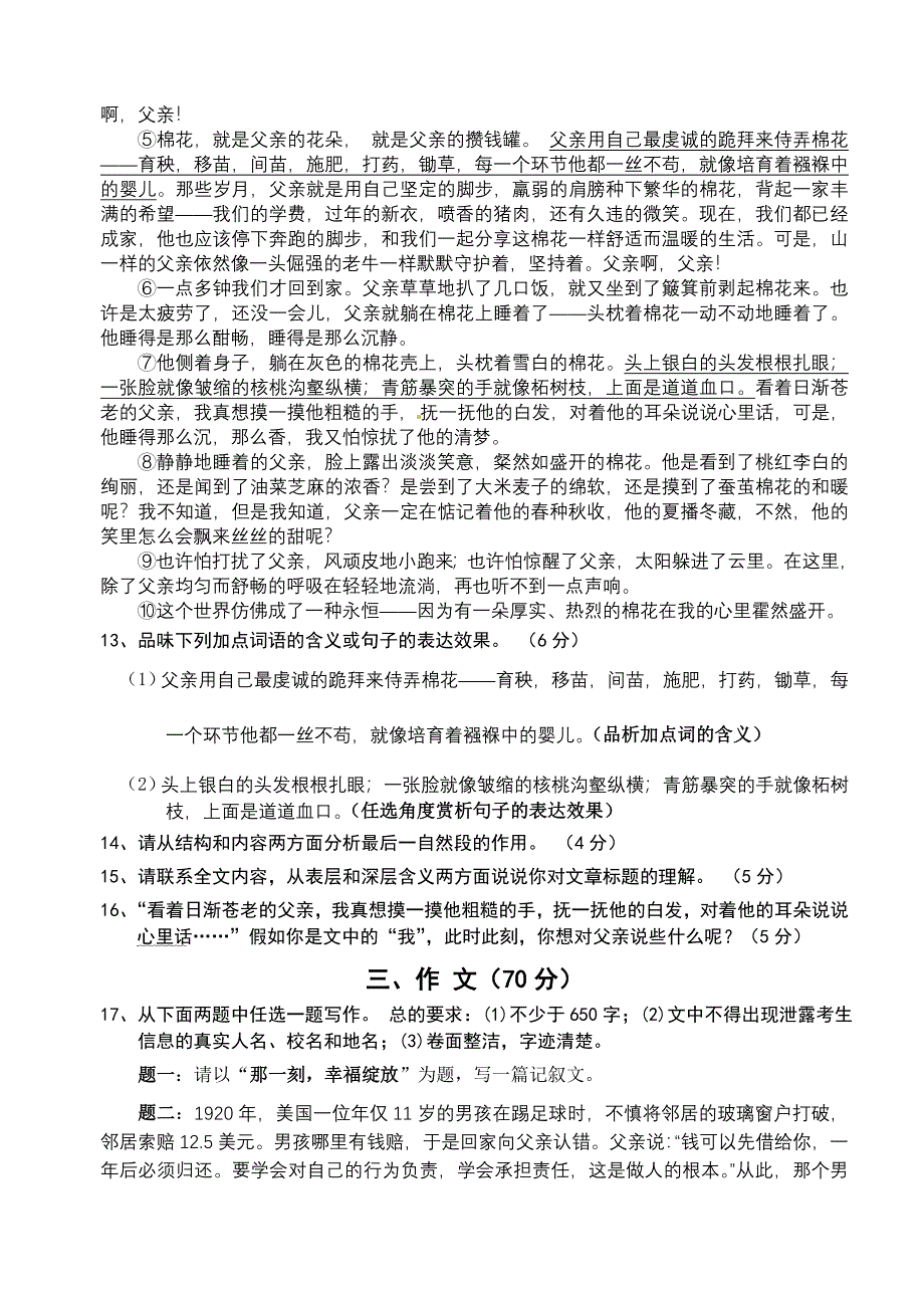 上杭县2013-2014学年第一学期期末质量监测九年级语文试题及答案_第4页