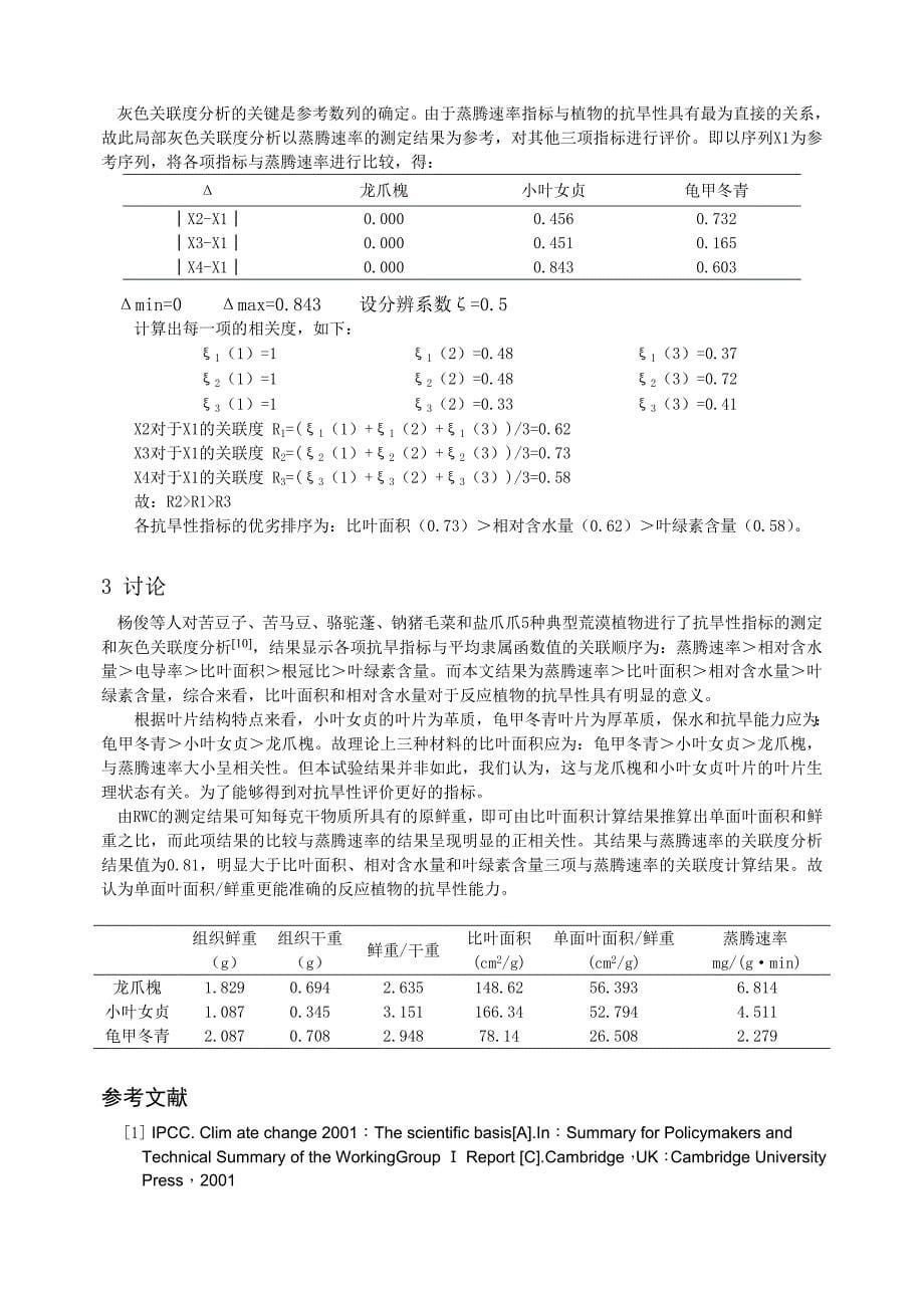 三种植物抗旱性指标的测定及其相关性的定量评价_第5页