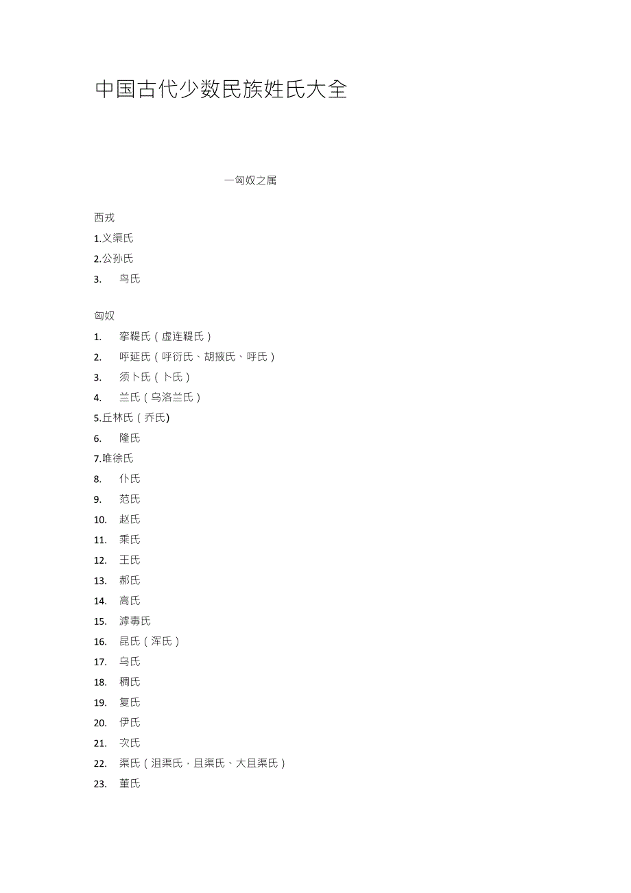 中国古代少数民族姓氏大全_第1页