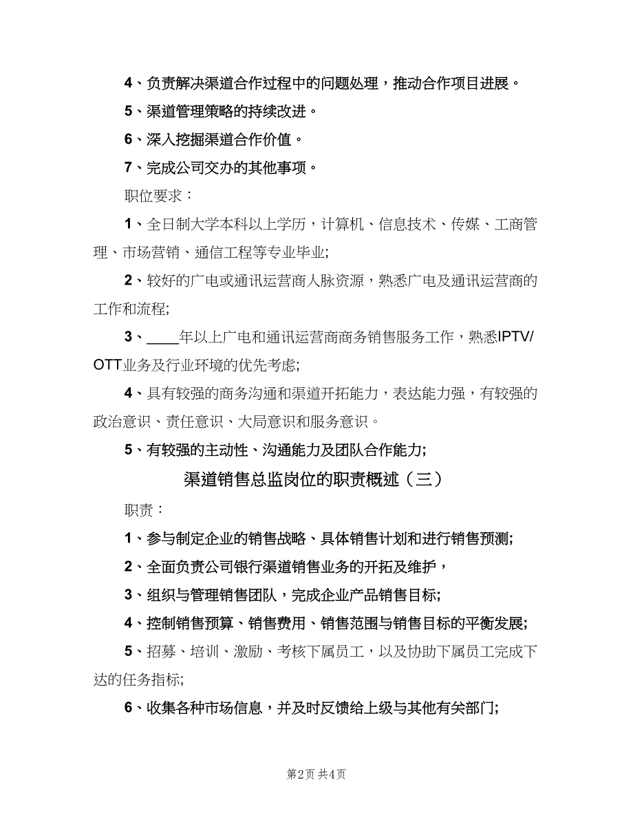 渠道销售总监岗位的职责概述（四篇）.doc_第2页