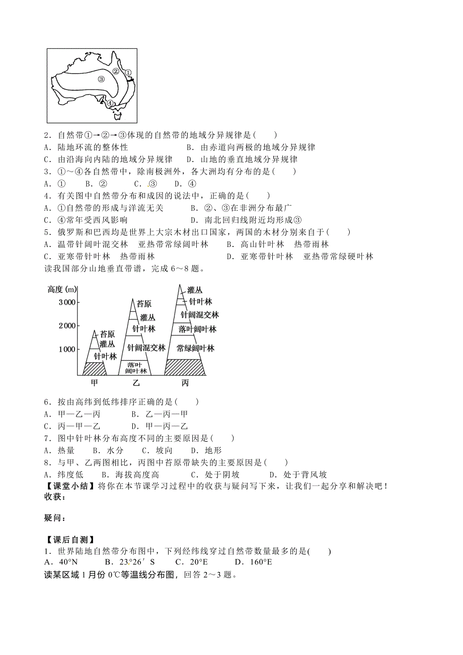 新编人教版高中地理必修一导学案：3.3自然地理环境的差异性_第4页