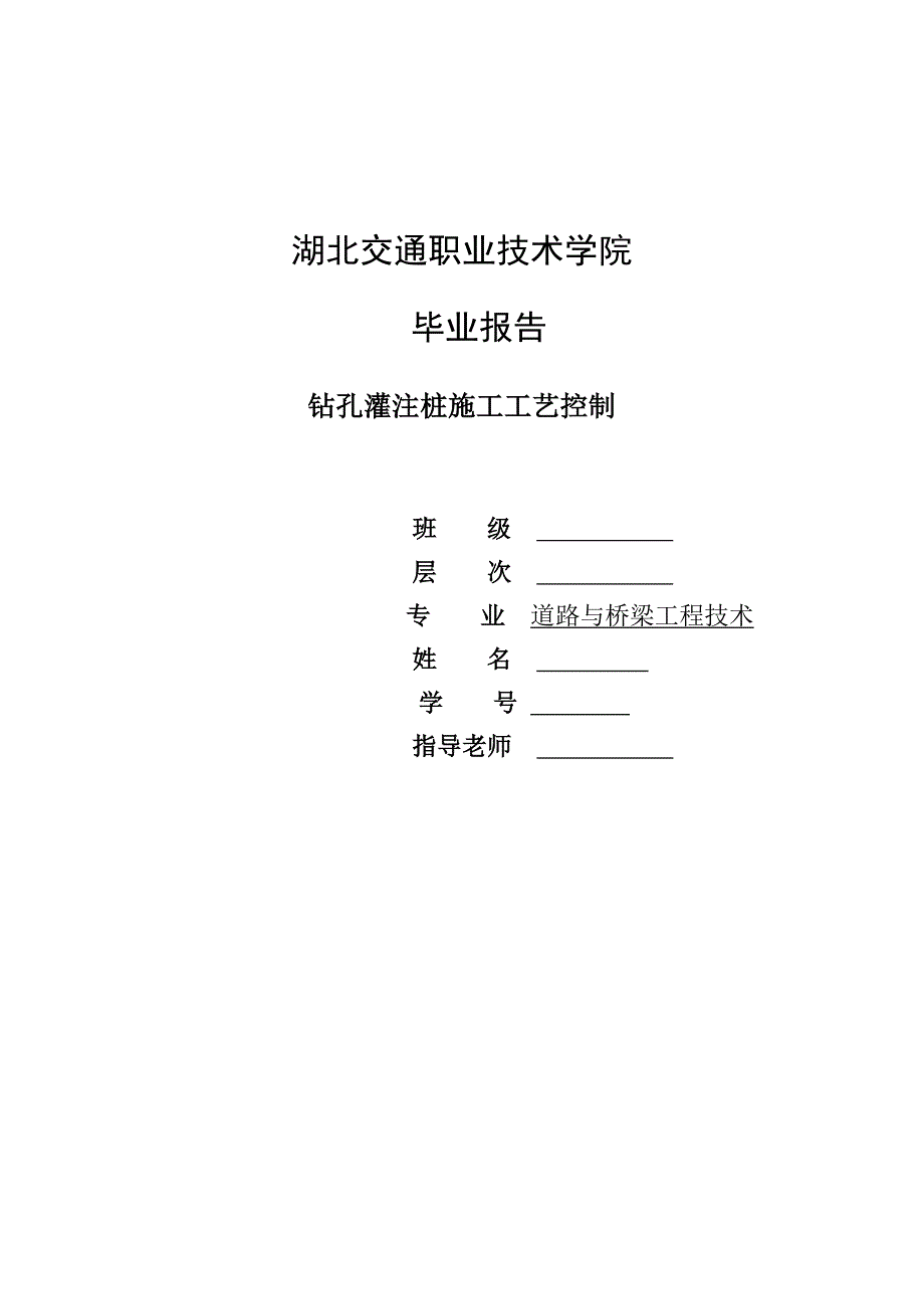 推荐钻孔灌注桩施工工艺控制毕业论文总结计划汇报设计可编辑_第1页