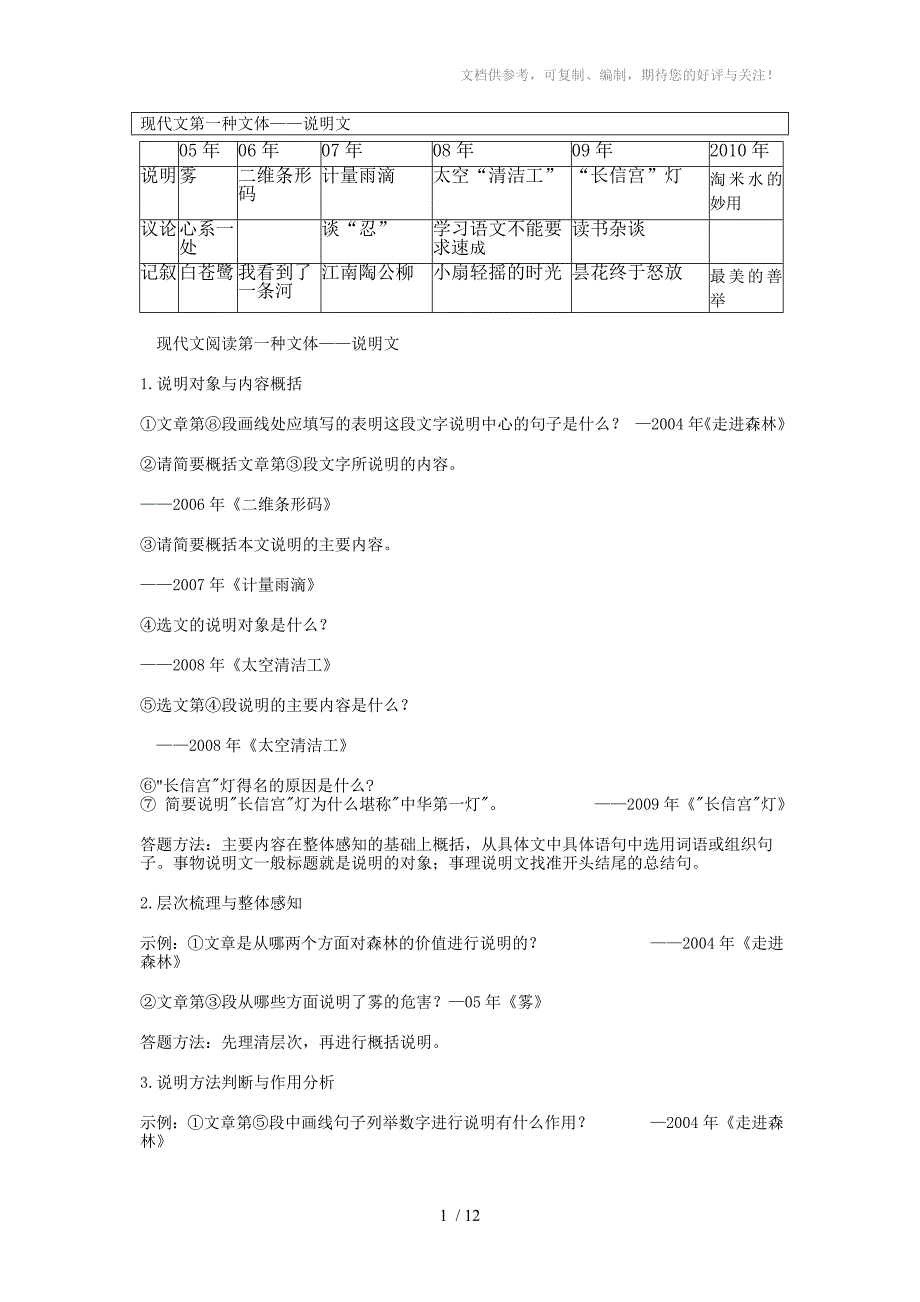 初中语文各种文体阅读答题技巧大全_第1页