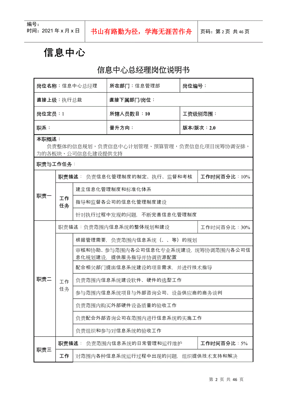 信息管理部岗位说明书_第3页