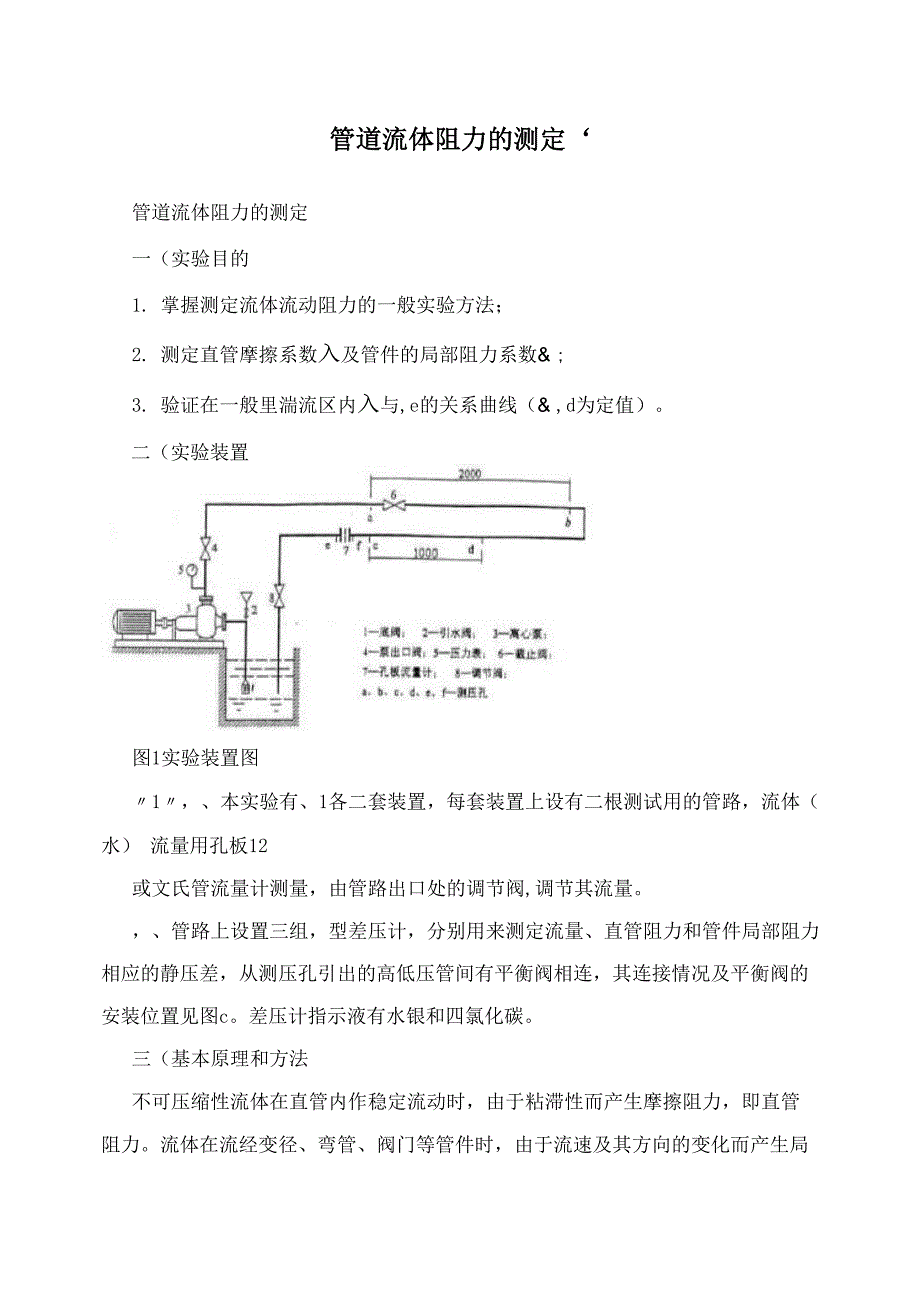 管道流体阻力的测定‘_第1页