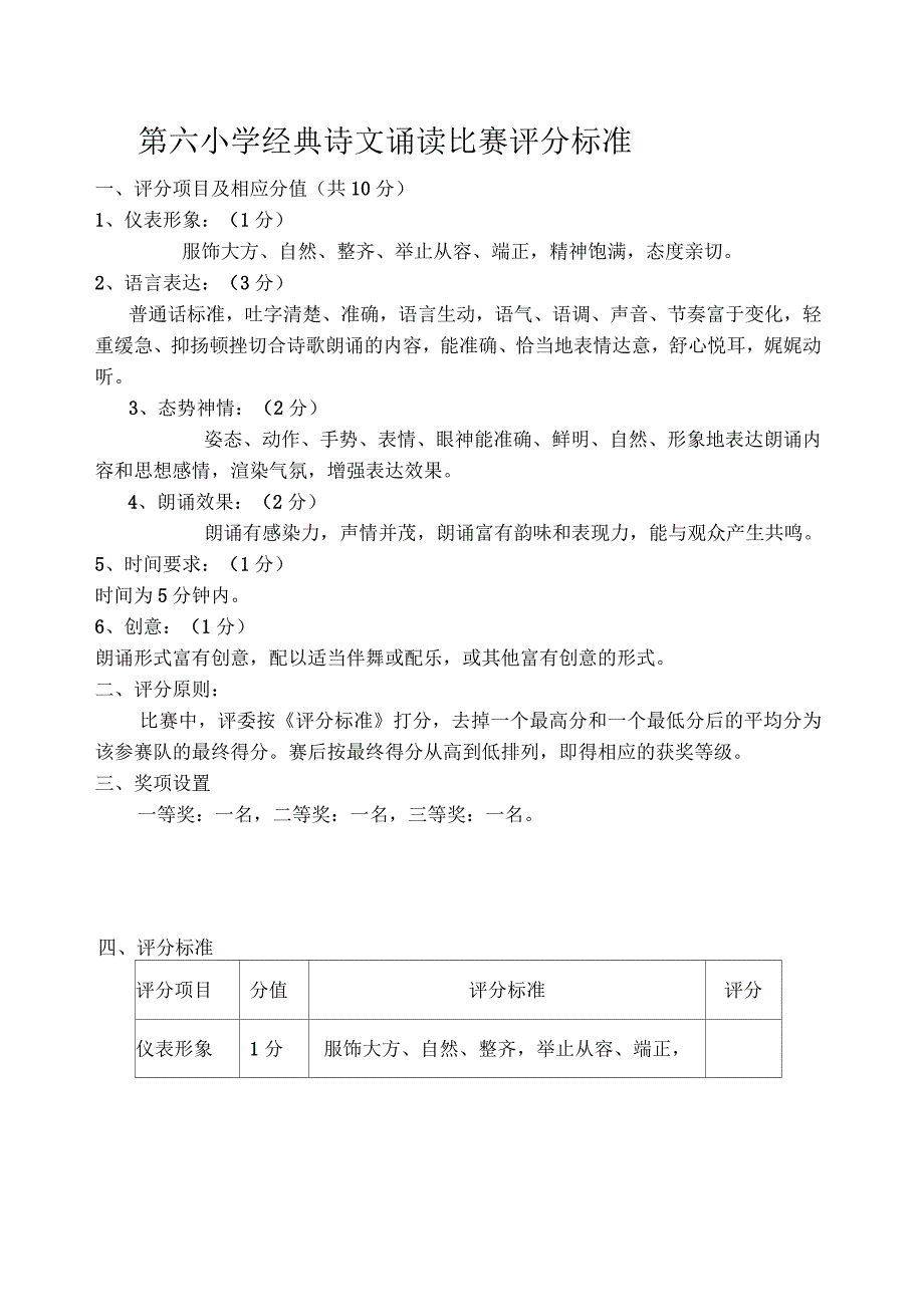 经典诗文诵读比赛评分标准以及打分表_第1页