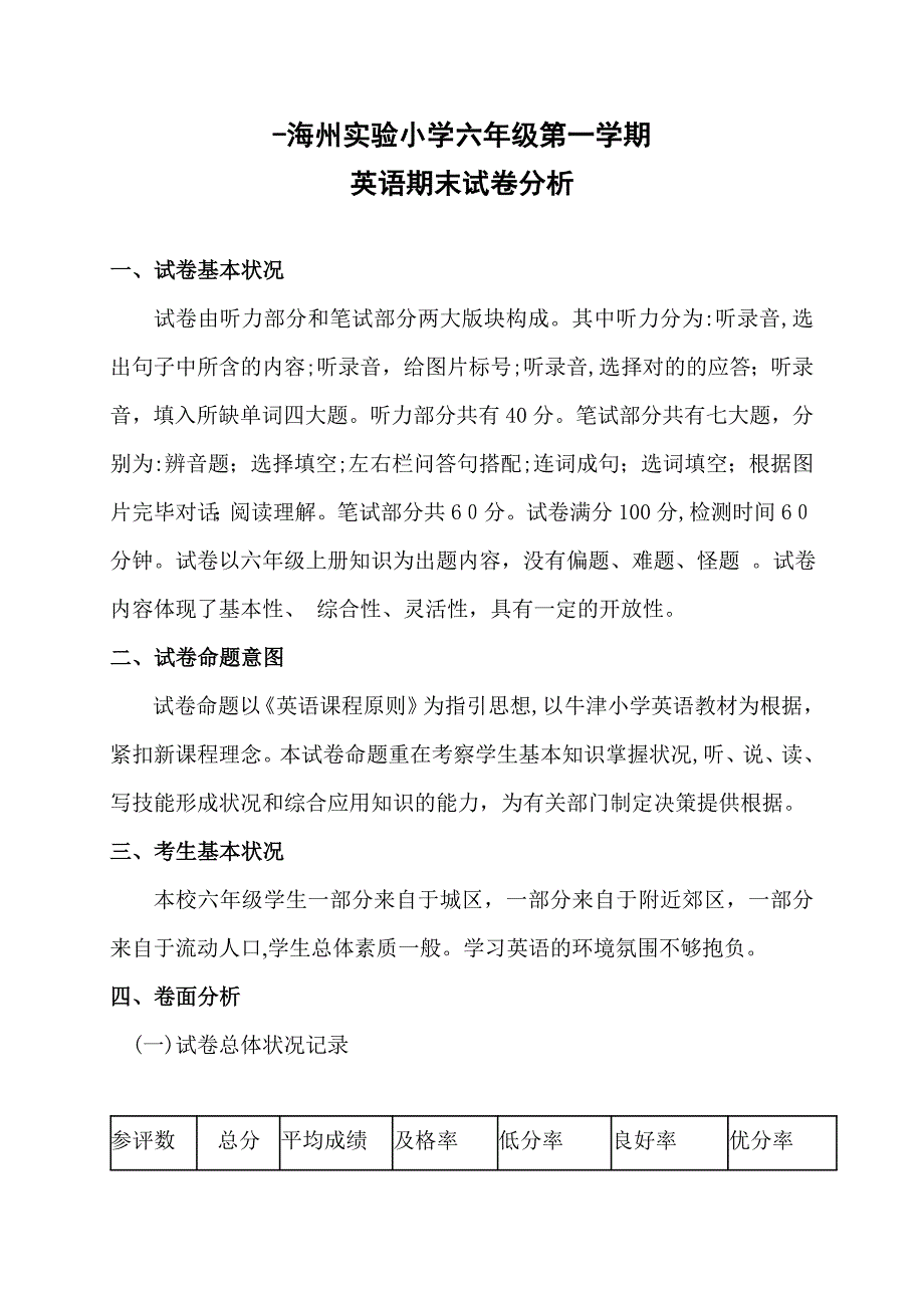 六年级英语试卷分析_第1页