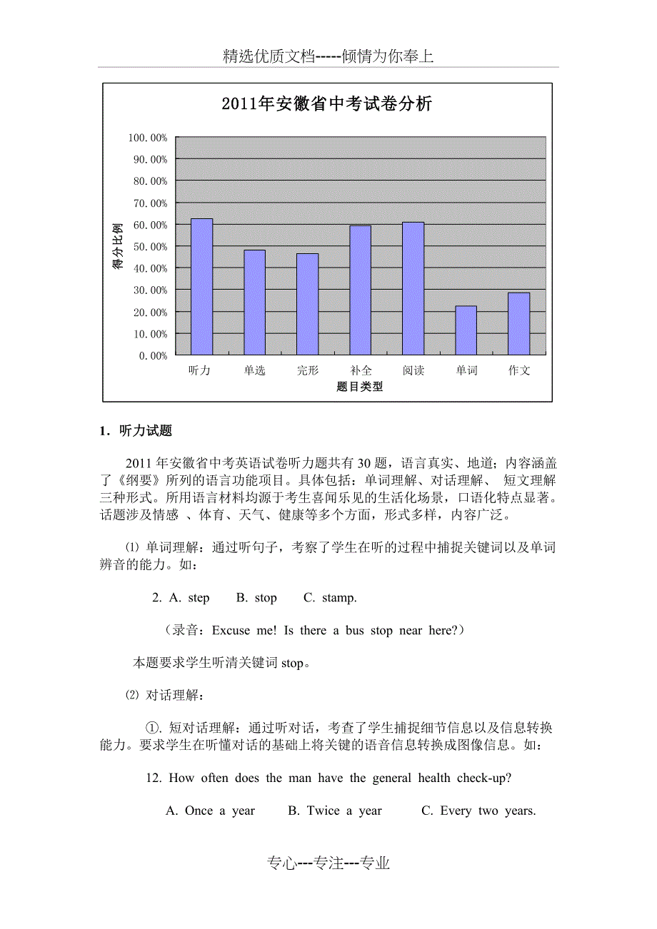 2011年安徽省中考英语试卷分析_第3页