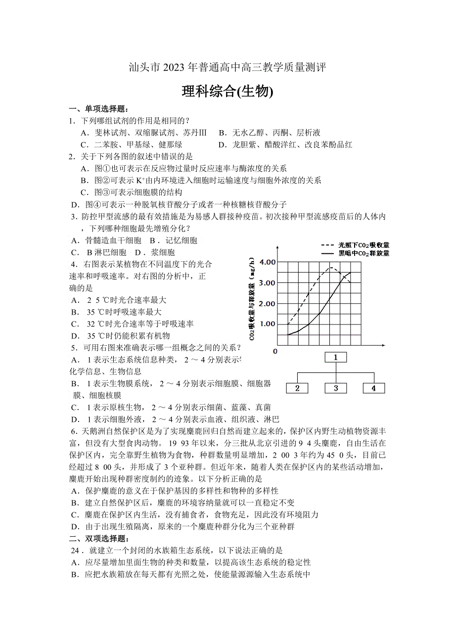 XXXX理综生物测试卷_第1页