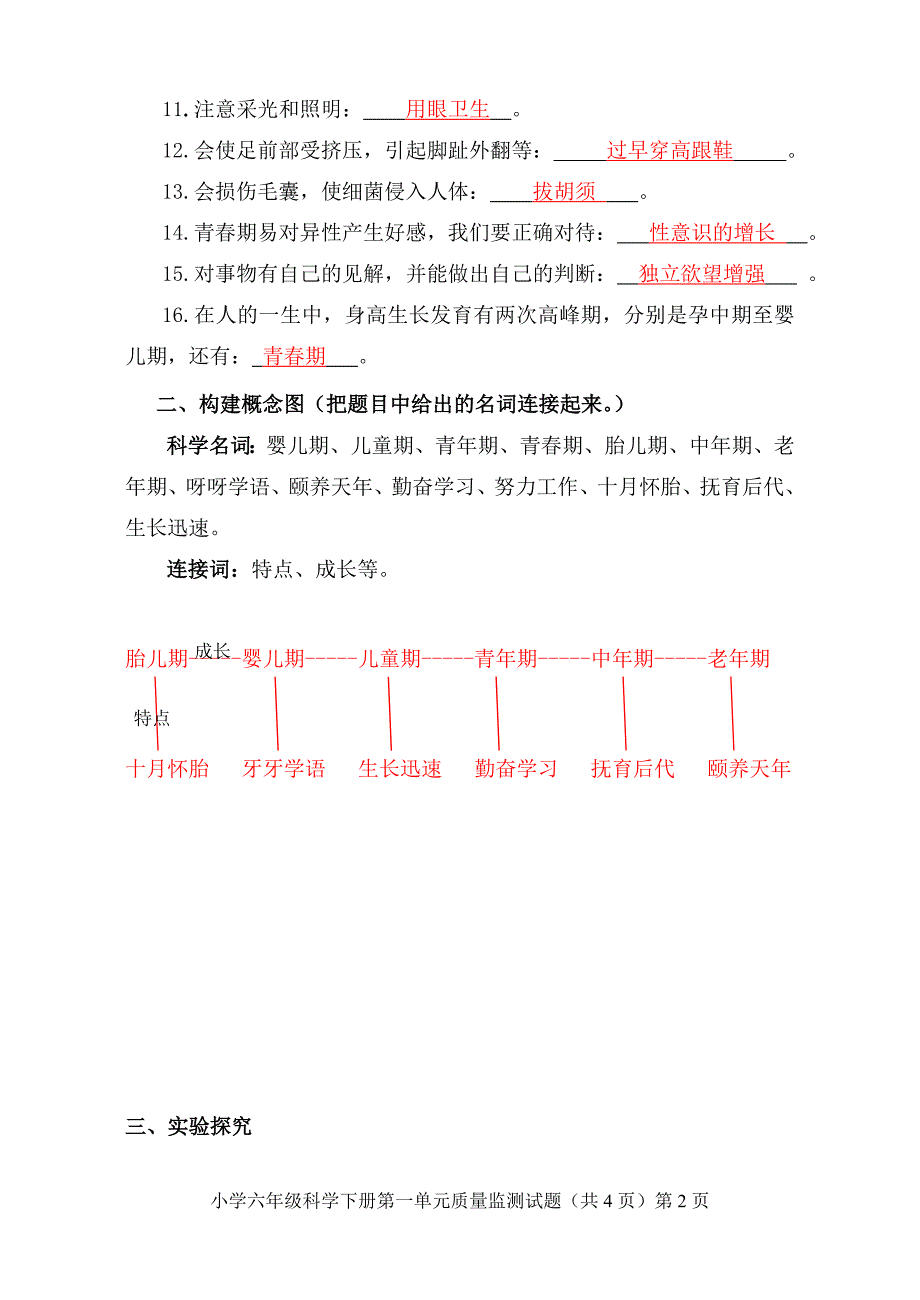 苏教版科学六年级下册第一单元测试题_第2页