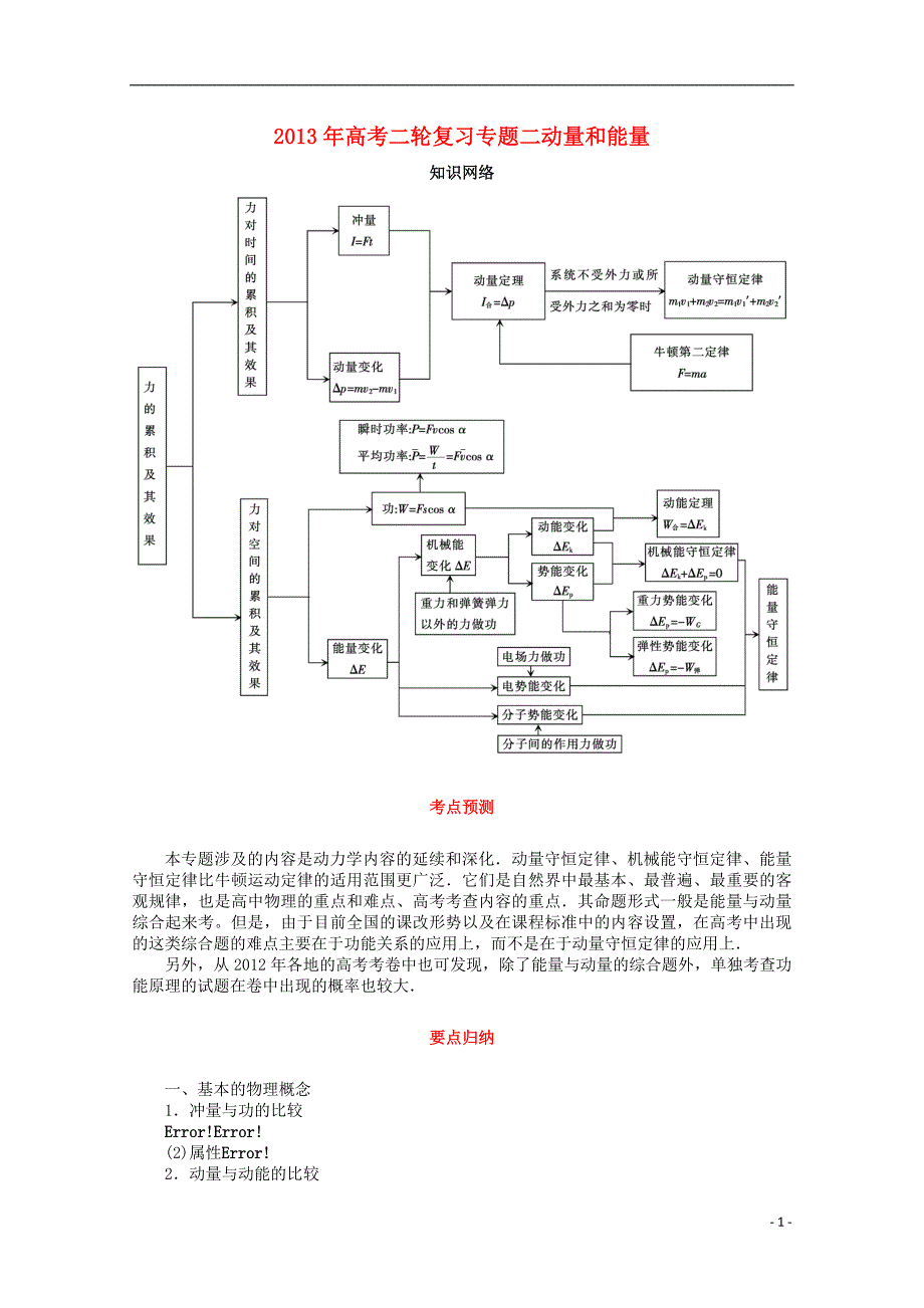 2013年高考物理二轮复习 专题二 动量和能量_第1页