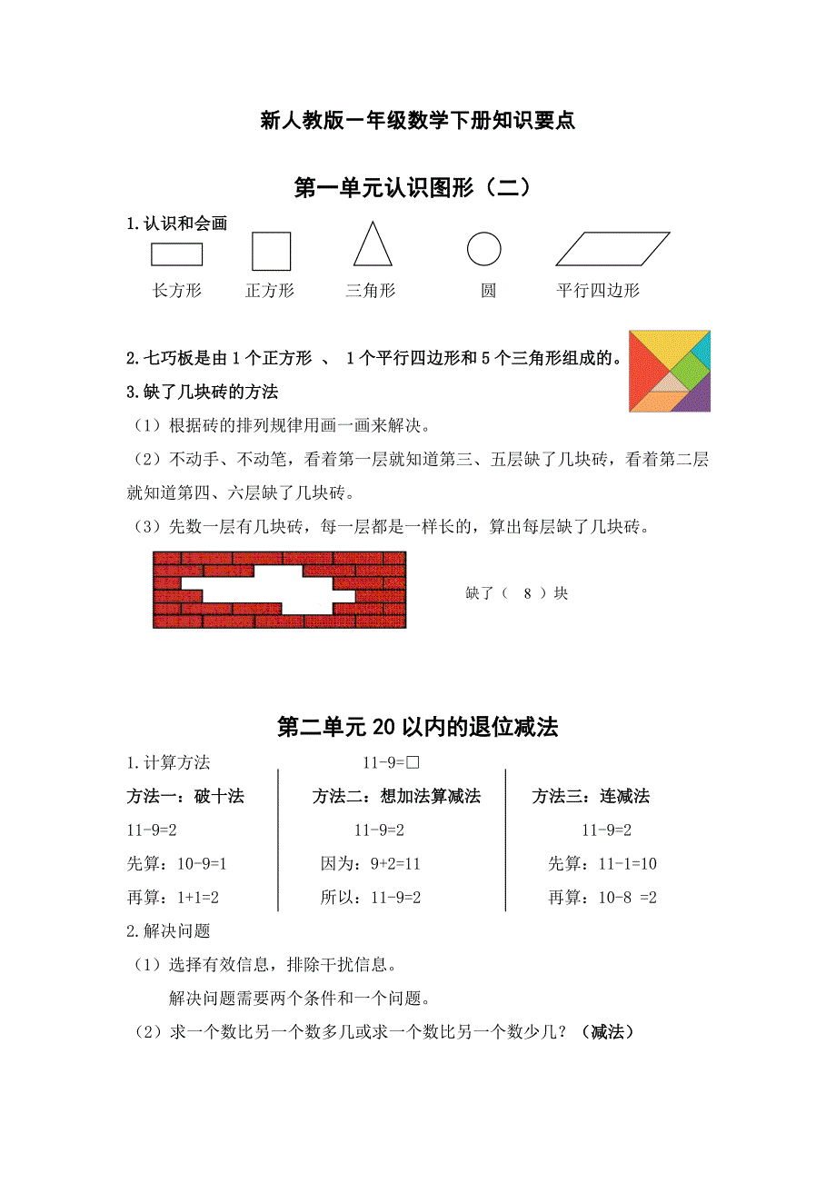 一年级数学下册知识点梳理 （精选可编辑）.DOC_第1页