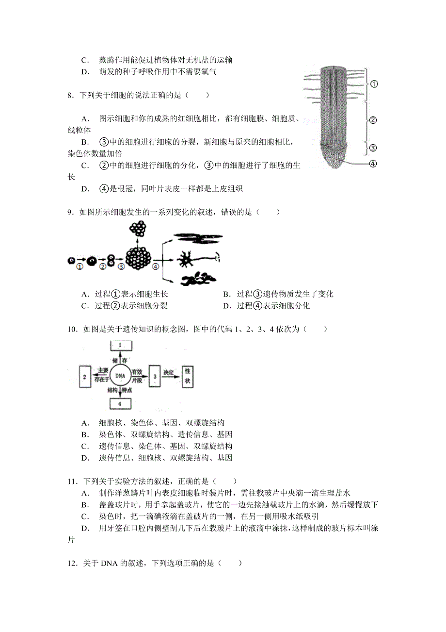 人教版七年级生物上册第二单元_生物体的结构层次_测试卷解析版_第2页