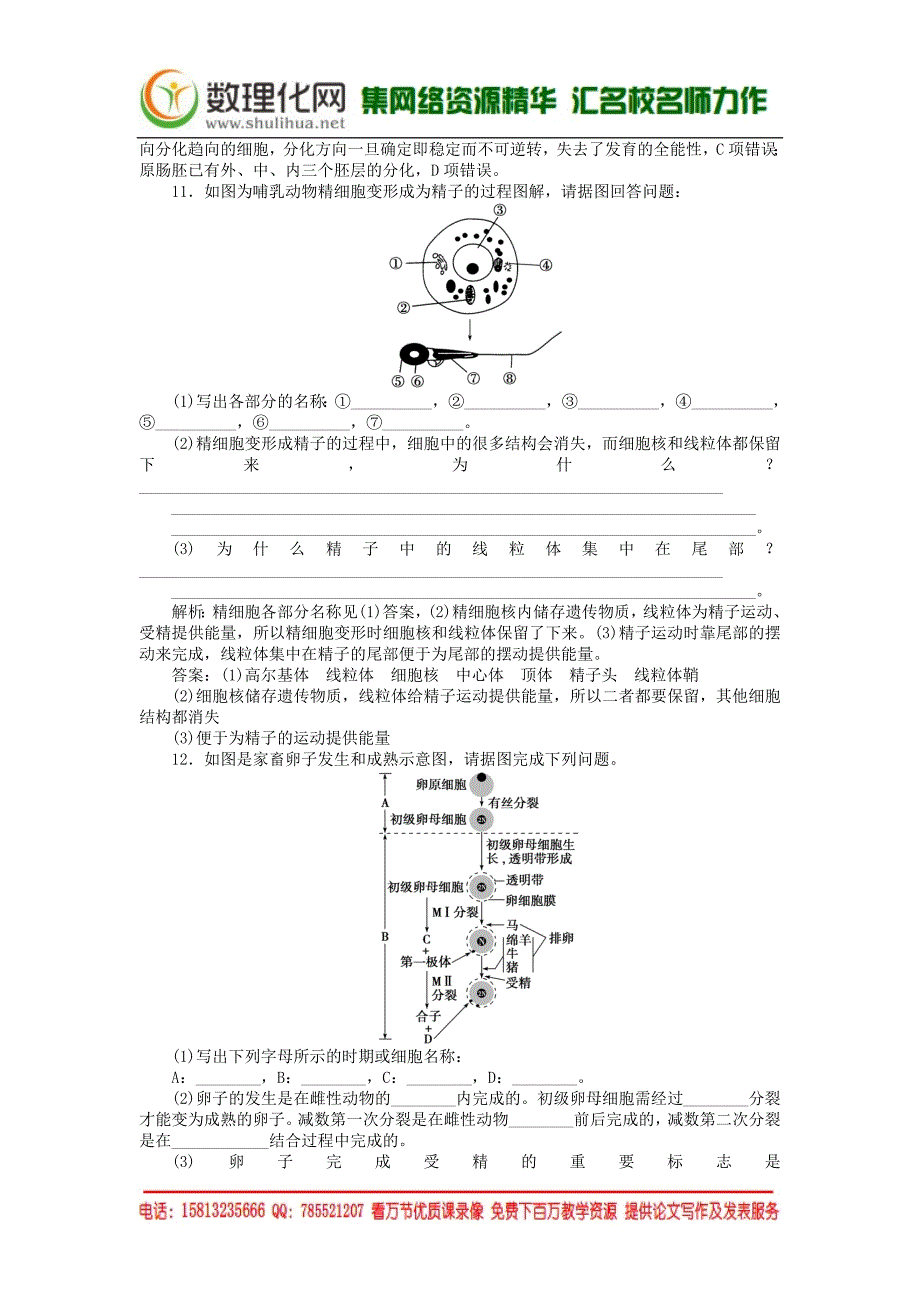 2016年高中生物专题31体内受精和早期胚胎发育课时作业新人教版选修3_第3页