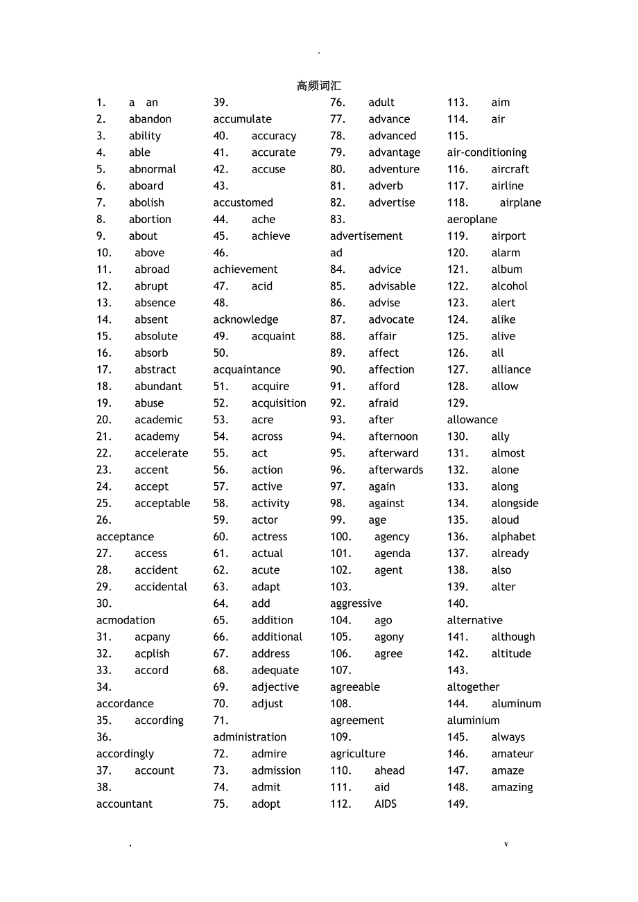 大学英语四六级考试高频词汇大全_第1页