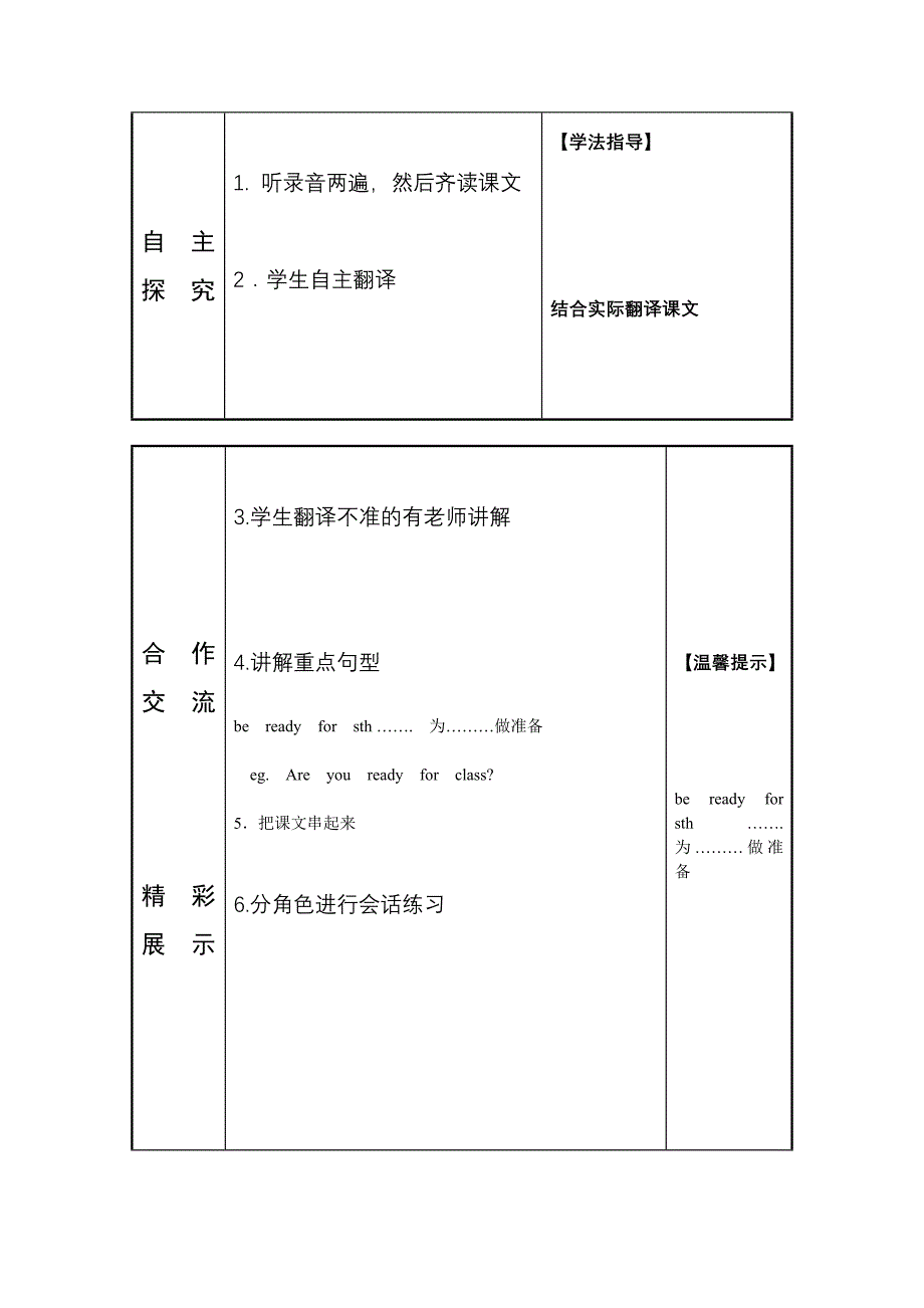 六年级英语下册教案第一周_第4页