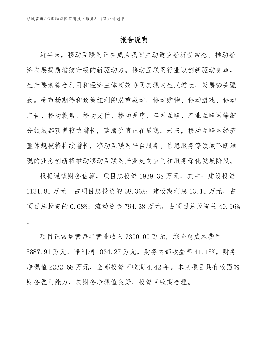 邯郸物联网应用技术服务项目商业计划书模板范文_第2页