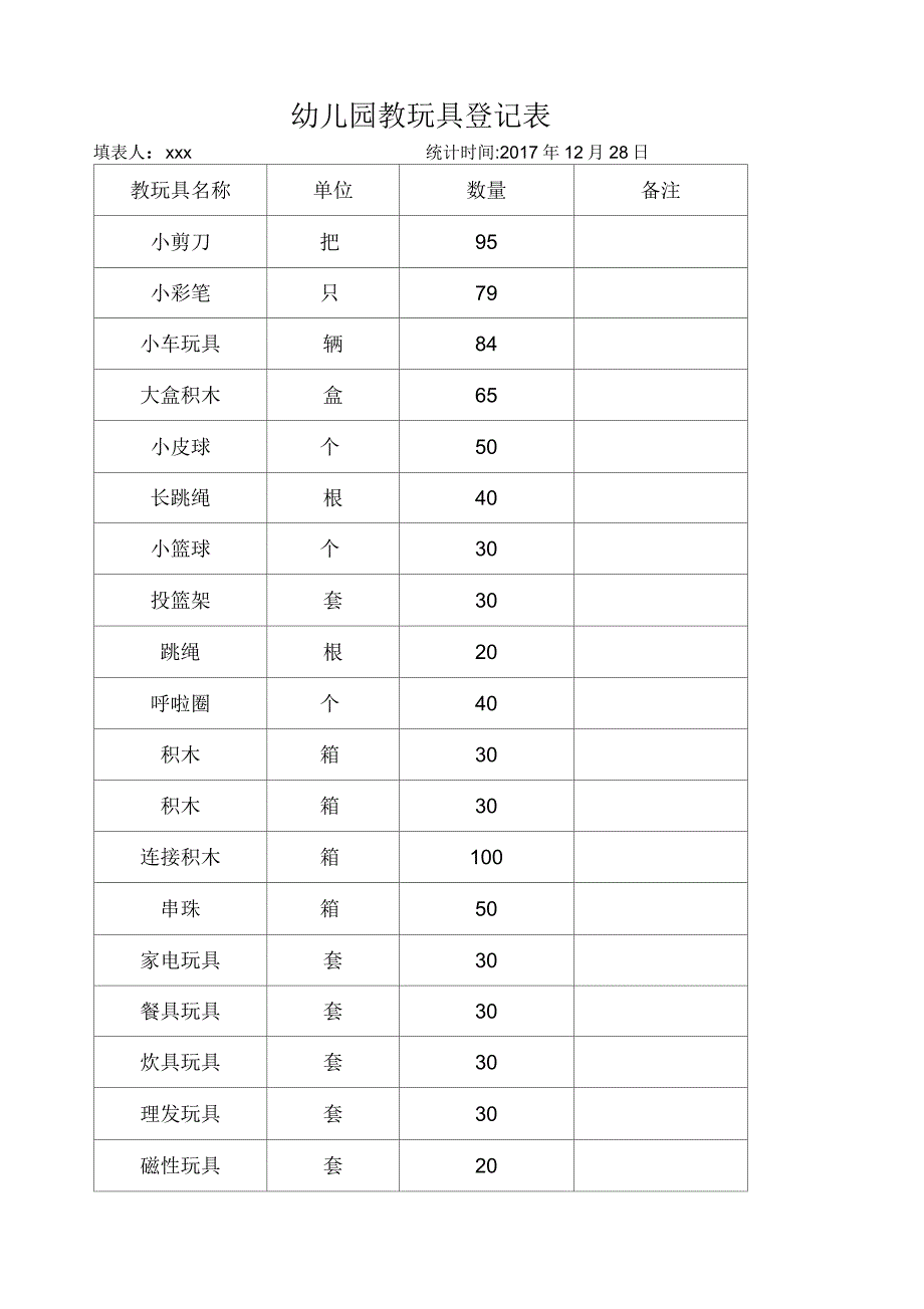 幼儿园教玩具登记表_第1页