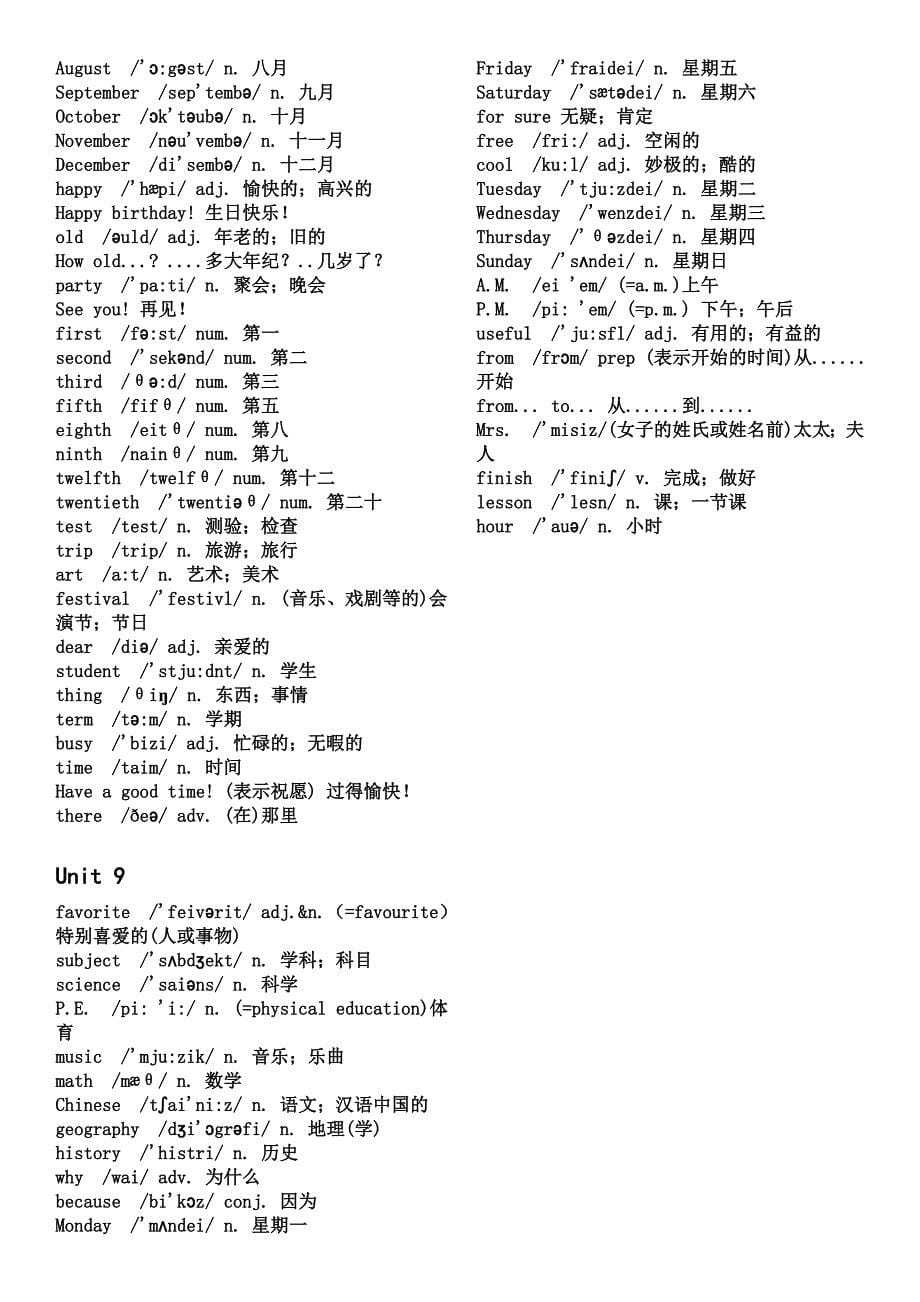 七年级上册英语单词表(带音标)_第5页