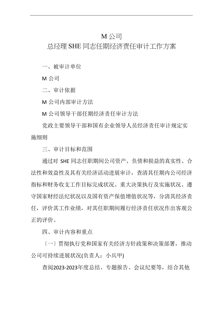 国有企业领导同志任期经济责任审计工作方案_第1页