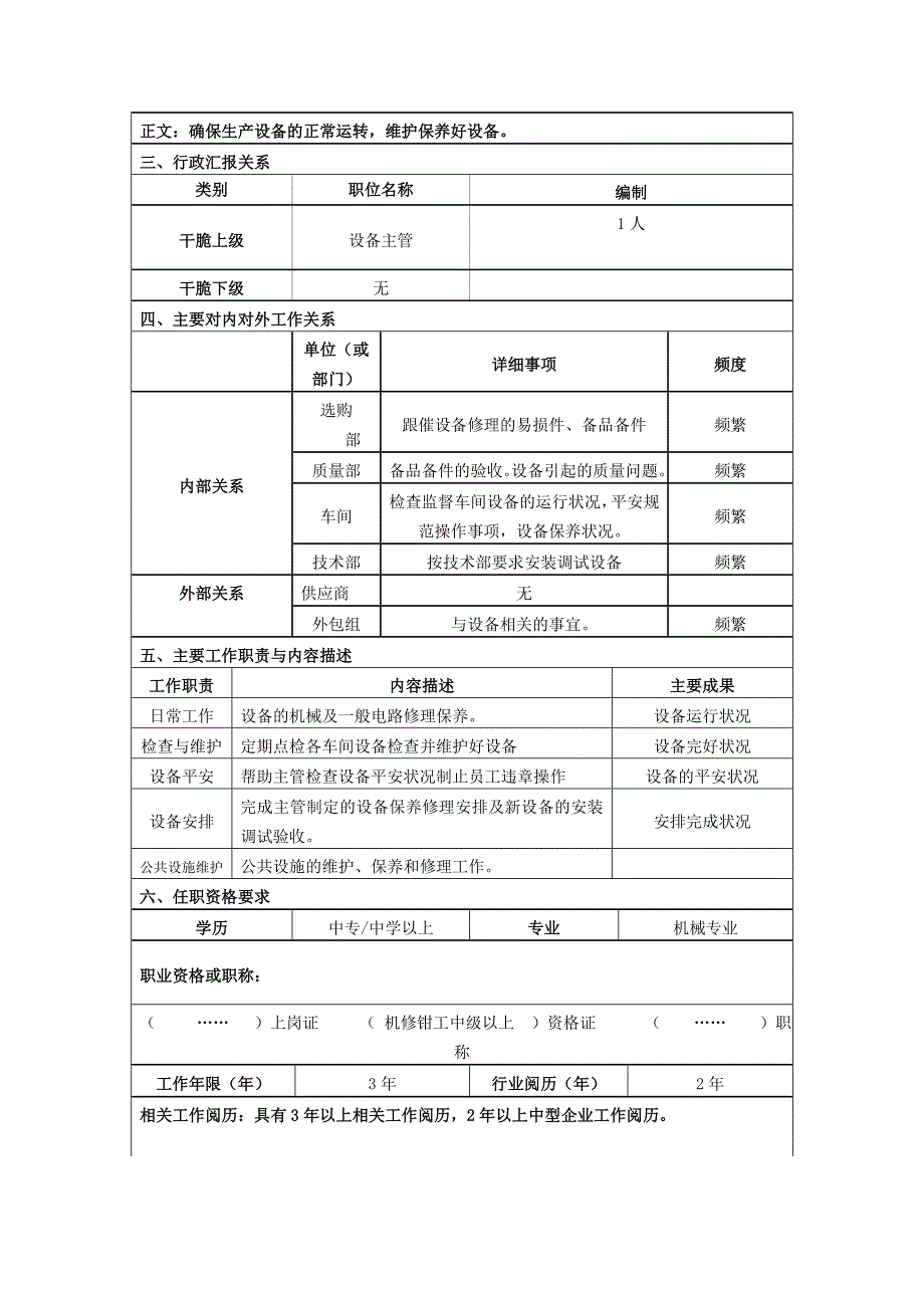 生产计划部-设备组岗位说明书_第3页