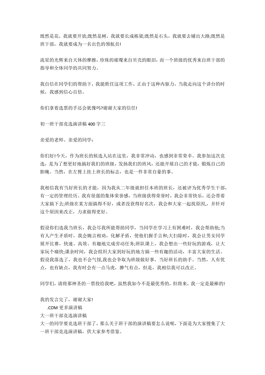 初一班干部竞选演讲稿400字_第3页