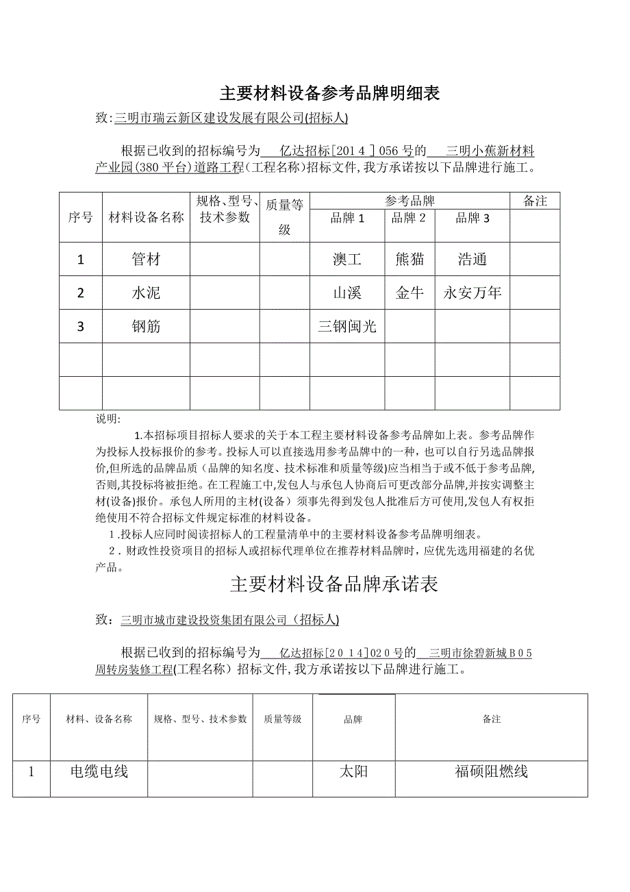 主要材料设备参考品牌明细表_第1页