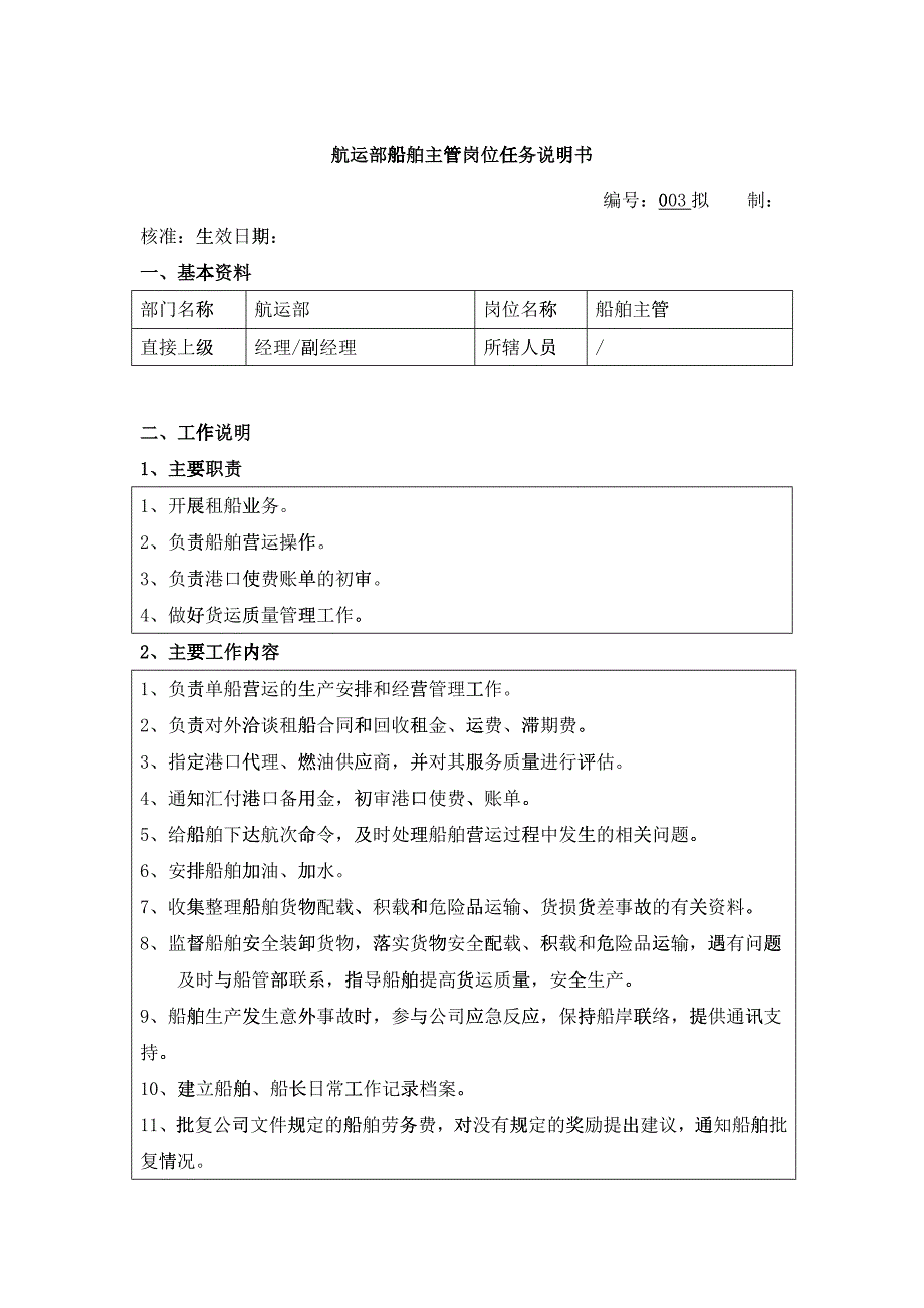 航运部船舶主管岗位任务说明书_第1页