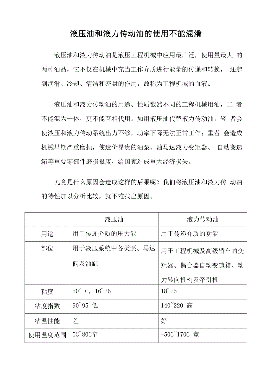 液压油和液力传动油的使用不能混淆_第1页