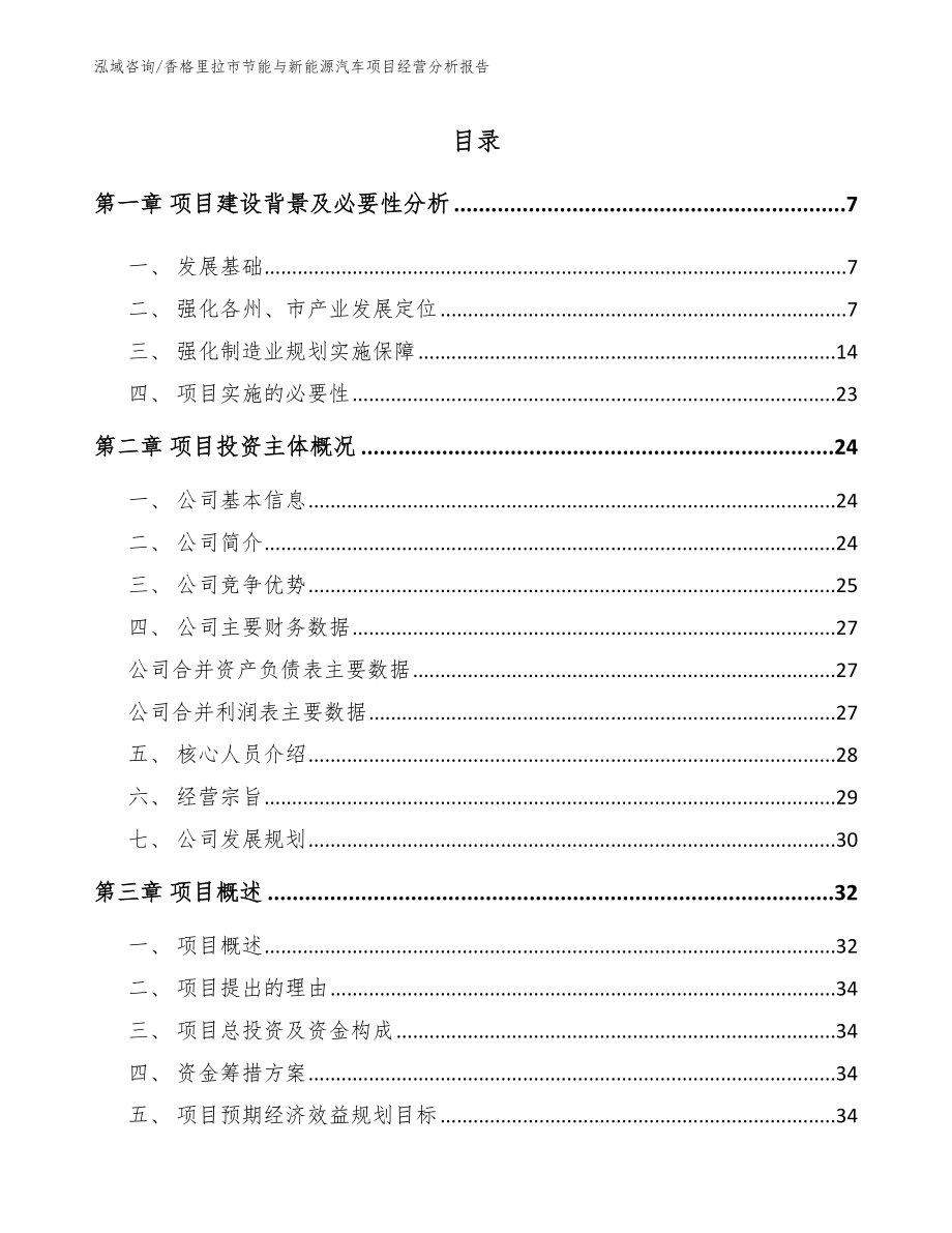 香格里拉市节能与新能源汽车项目经营分析报告【模板范文】_第1页