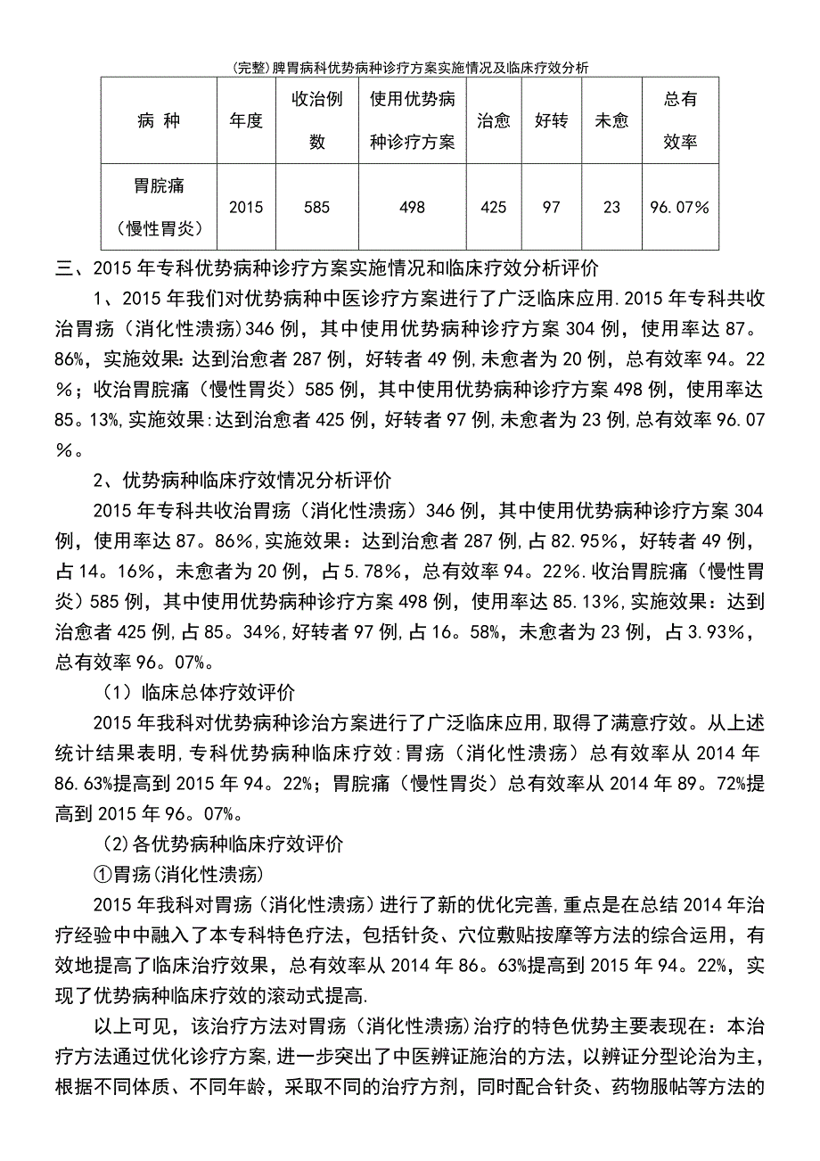 (最新整理)脾胃病科优势病种诊疗方案实施情况及临床疗效分析_第4页