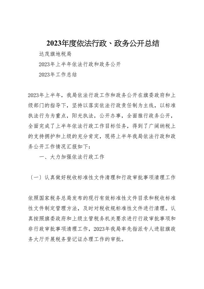 2023年度依法行政政务公开汇报总结.doc