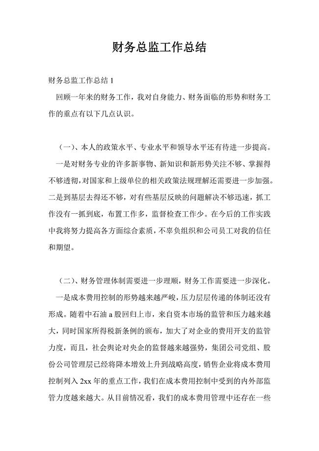 财务总监工作总结最新总结