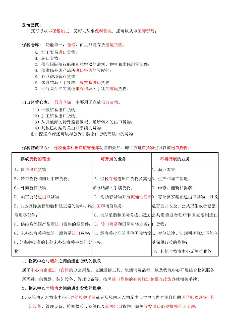 保税仓库、出口监管仓库、保税物流中心、保税物流园区、保税区、保税港区之间的区别_第1页