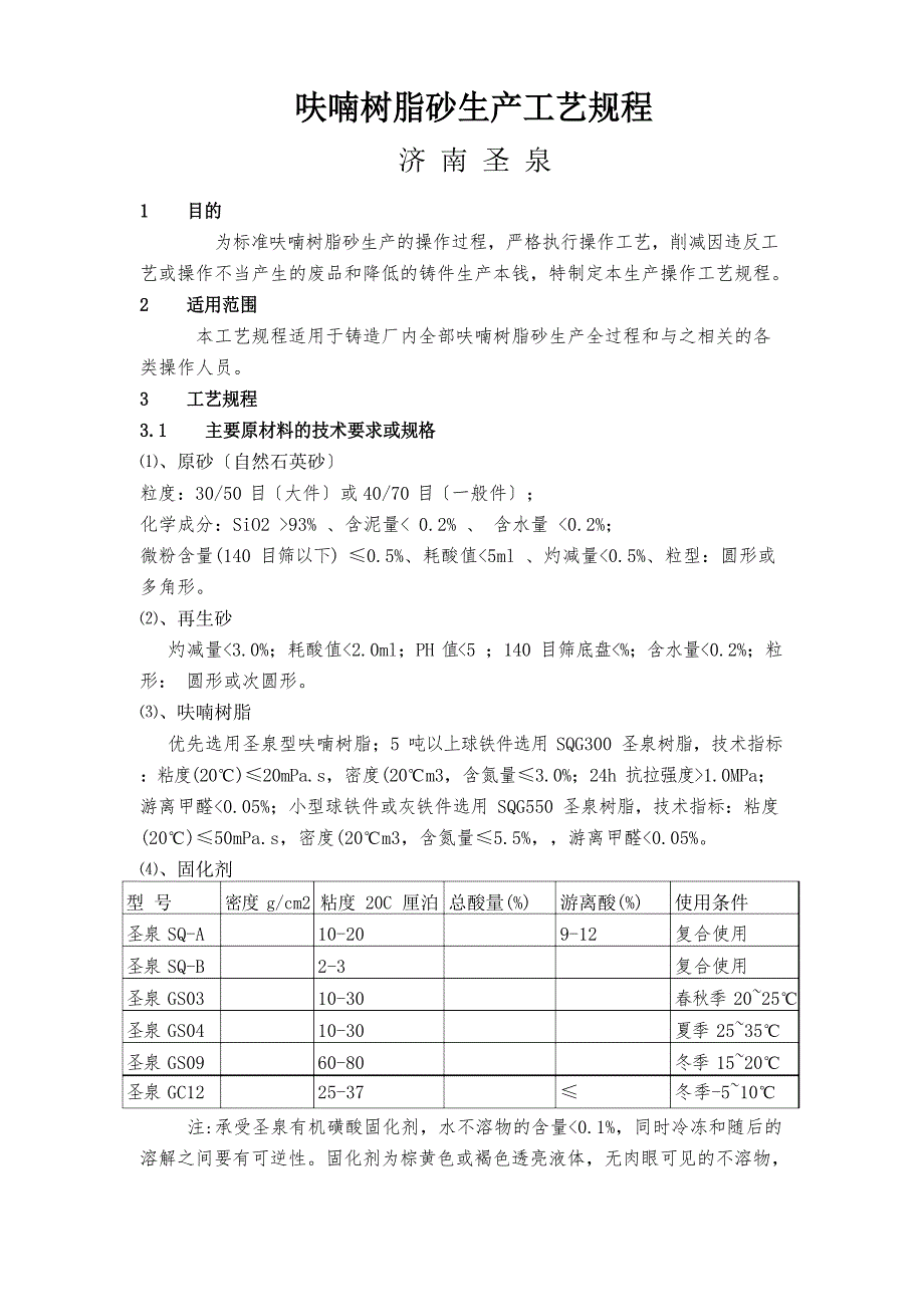 树脂砂生产工艺规程_第1页