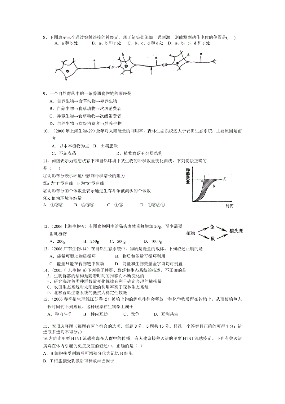 高中生物必修三期末考试题1_第2页