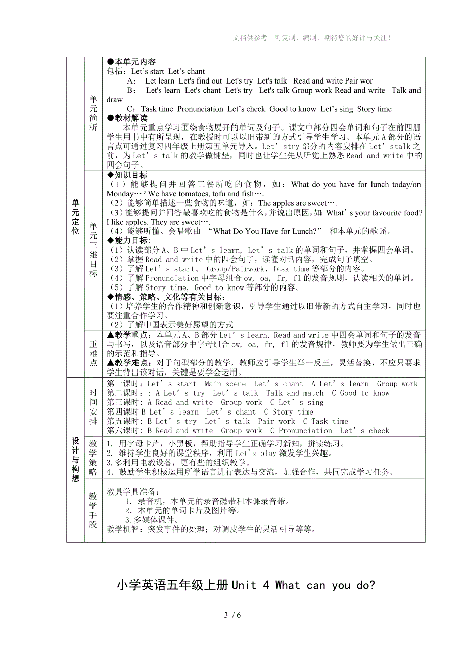 小学英语五年级上册英语各单元教学目标_第3页