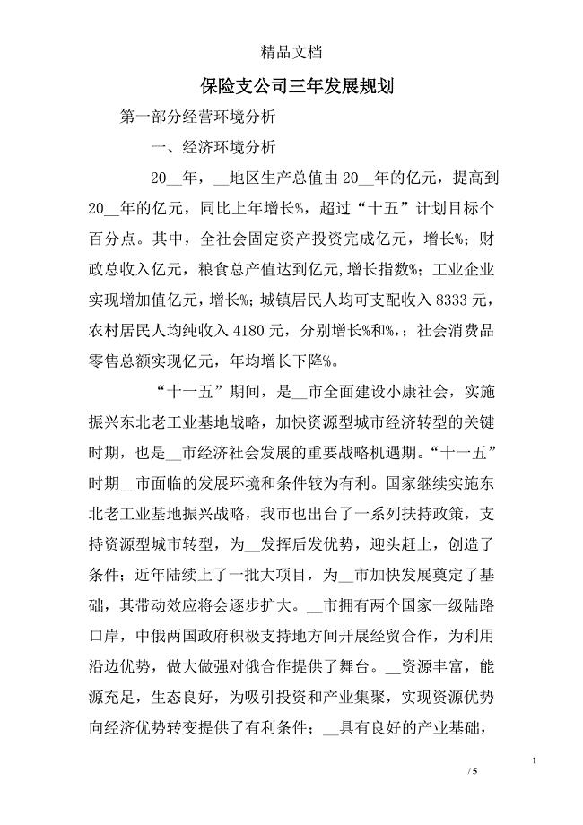 保险支公司三年发展规划